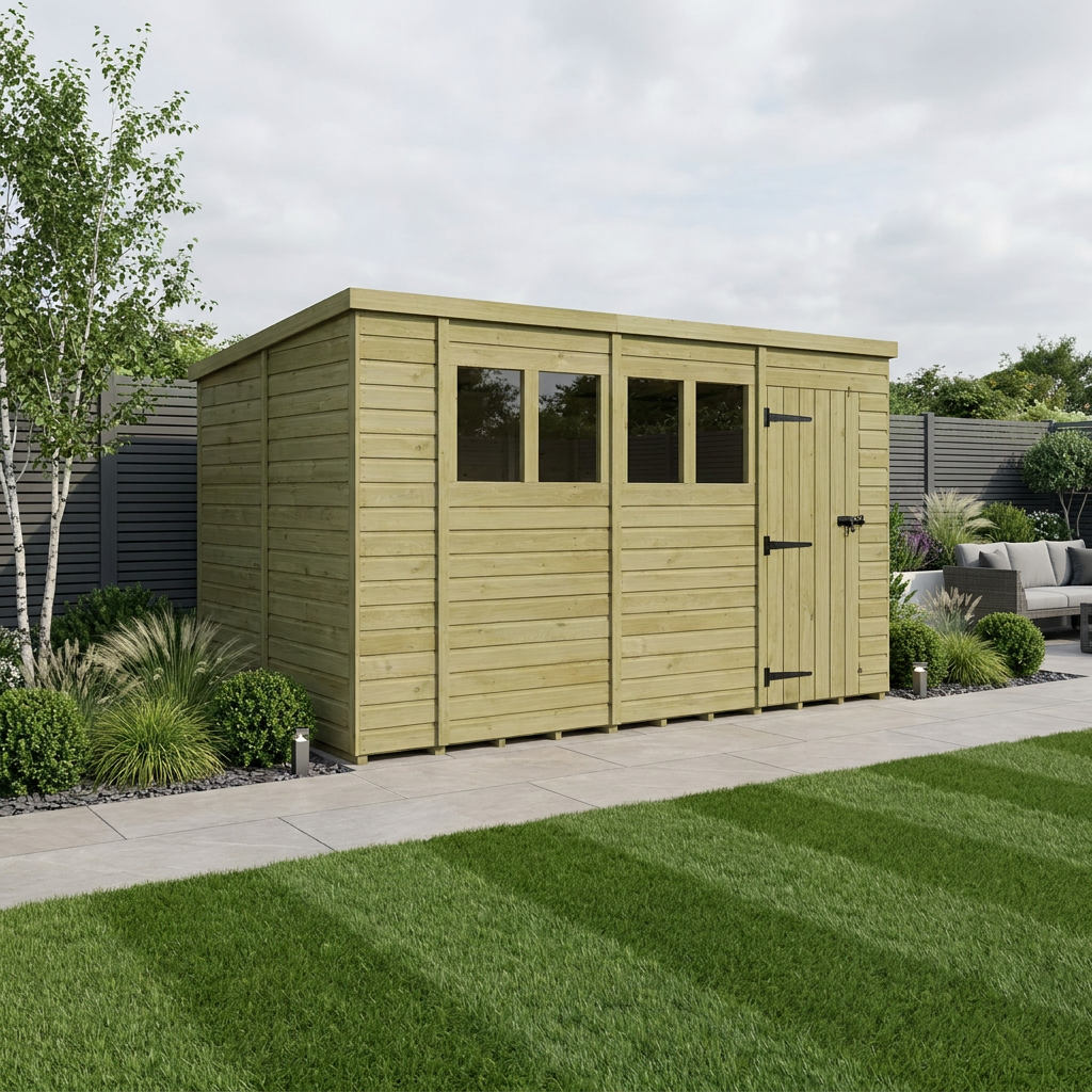 14 x 9 Pent Shed (Single Door, With Windows)