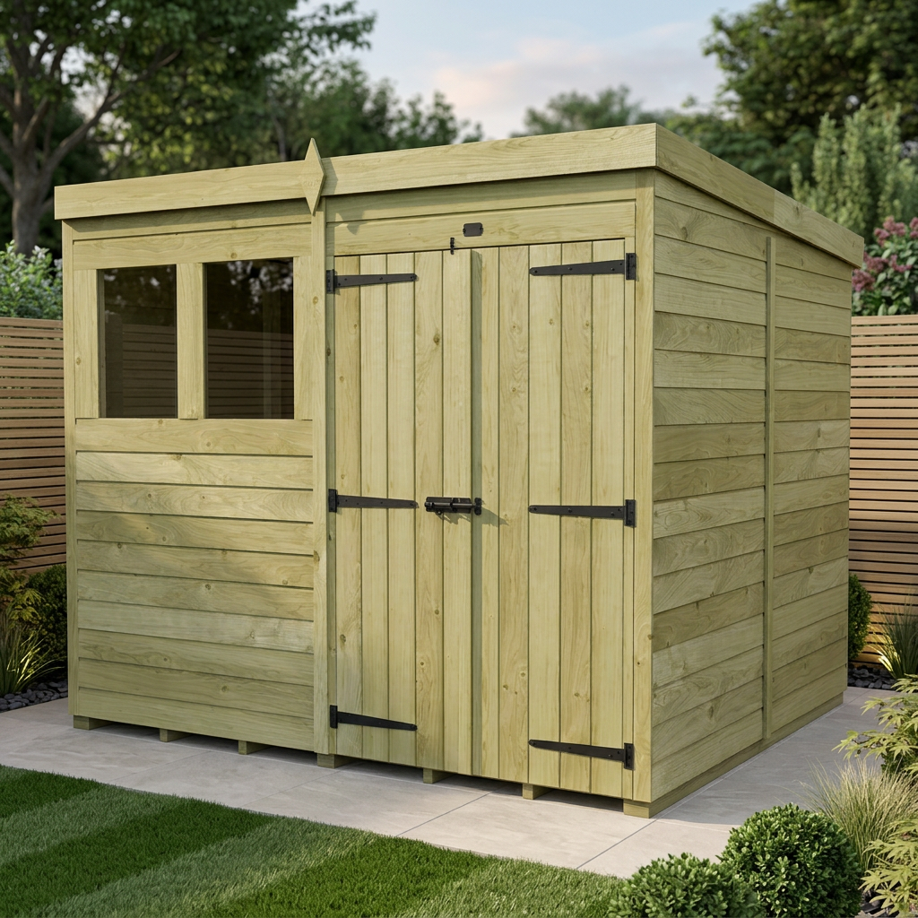 8 x 7 Pent Shed (Double Door, With Windows)