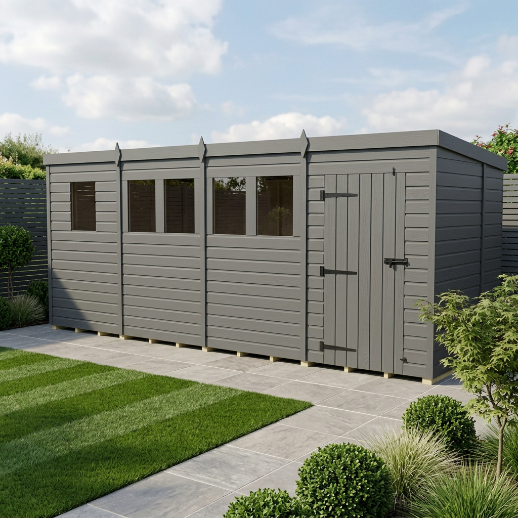 17x7 Pent Composite Shed (Single Door, With Windows)