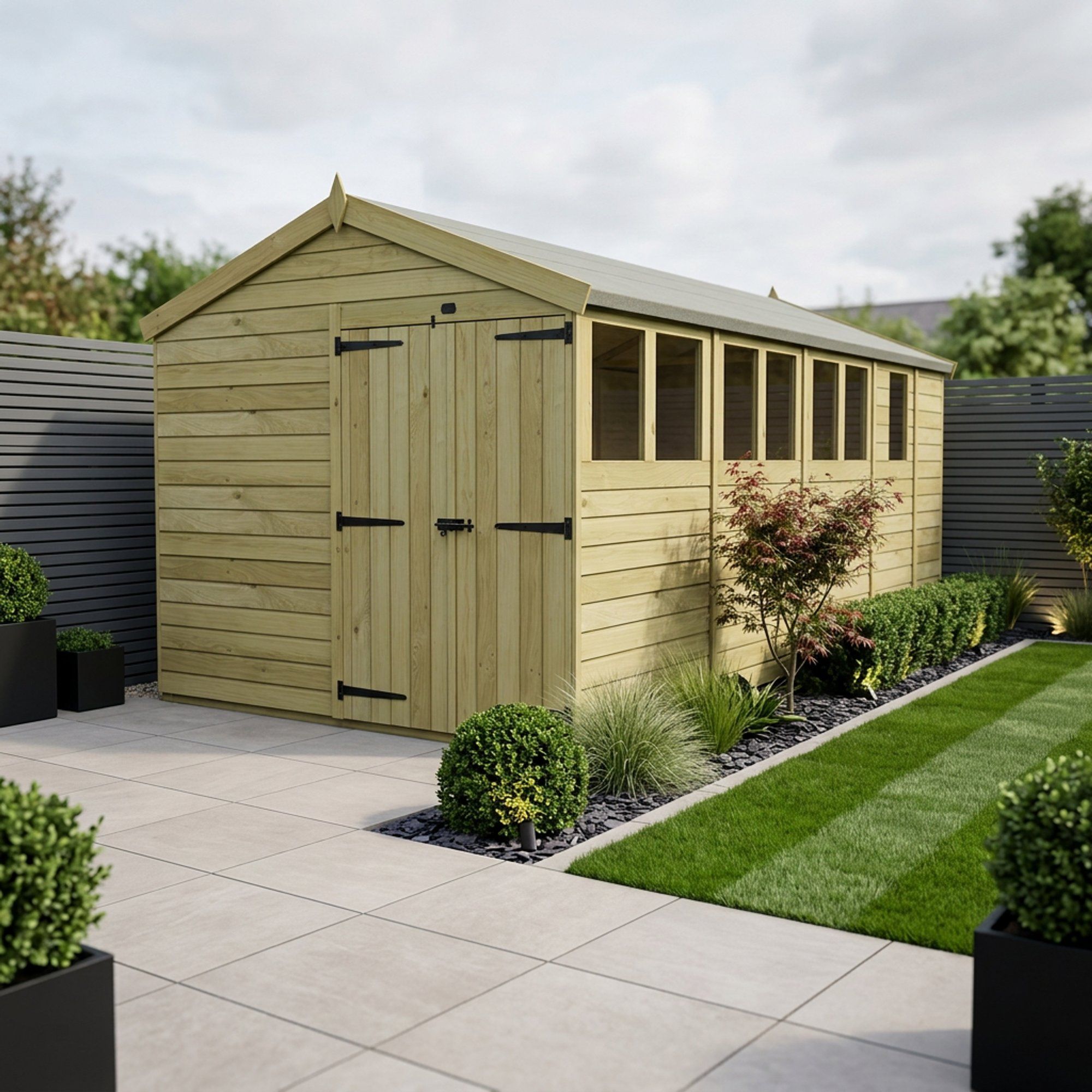 8 x 17 Apex Shed (Double Door, With Windows)