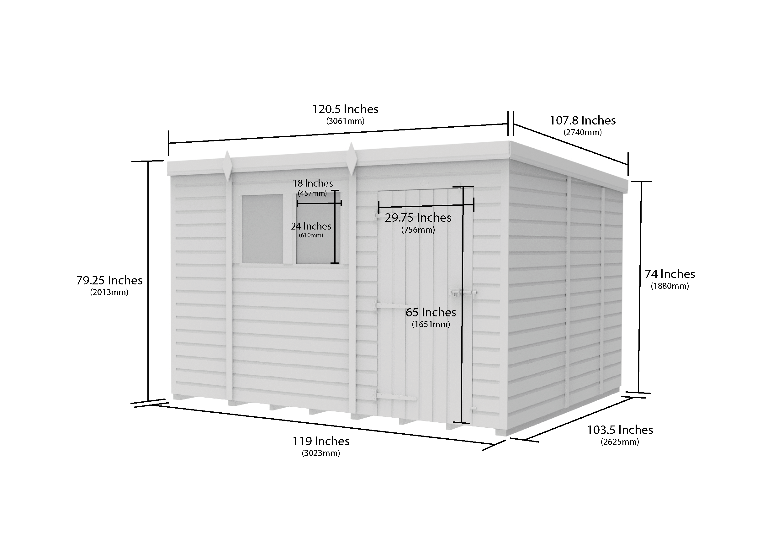 10 x 9 Pent Shed (Single Door, With Windows)