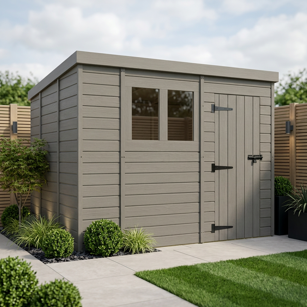 10x9 Pent Composite Shed (Single Door, With Windows)