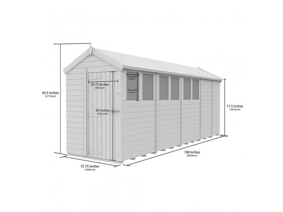 5 x 17 Apex Shed (Single Door, No Windows)