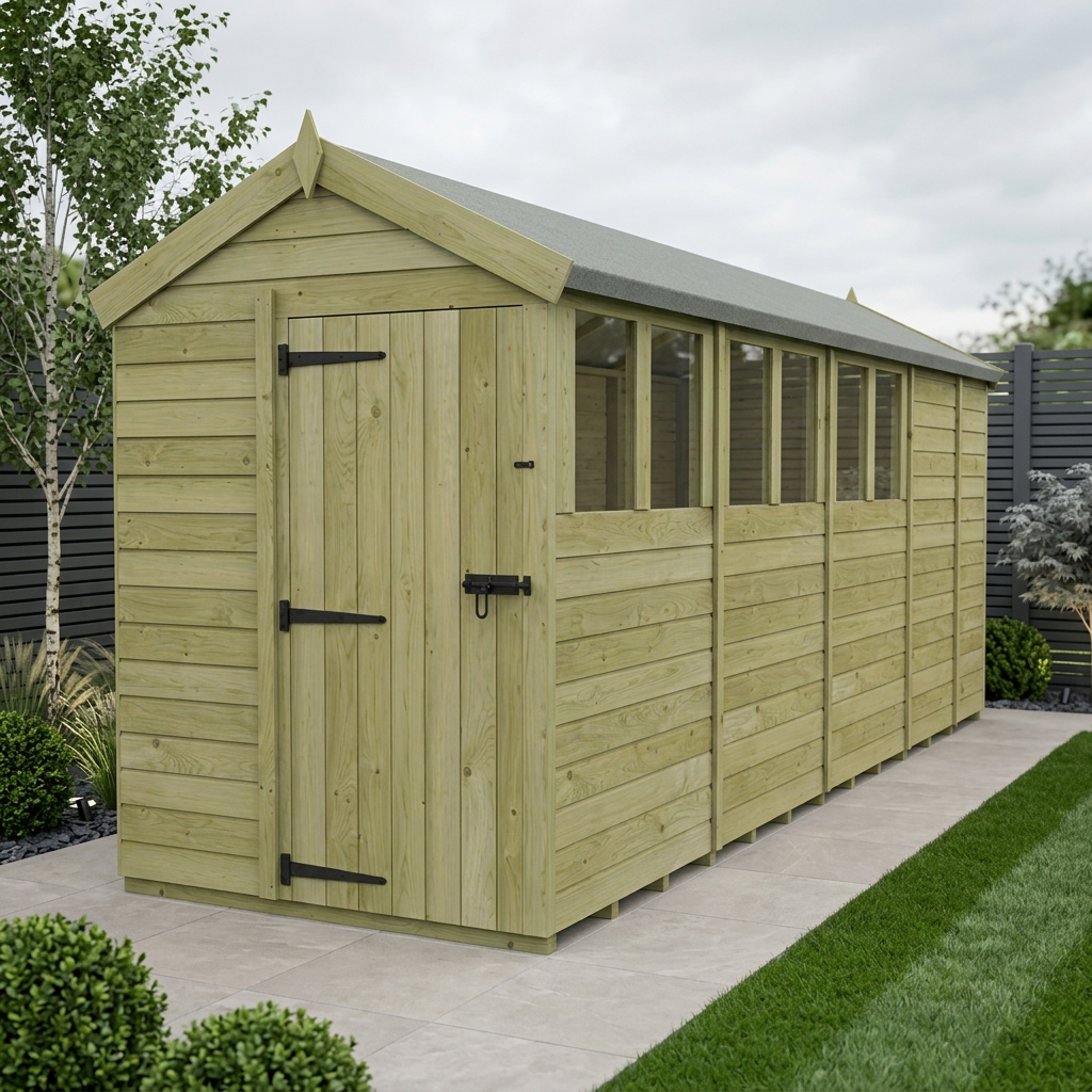 5 x 17 Apex Shed (Single Door, With Windows)