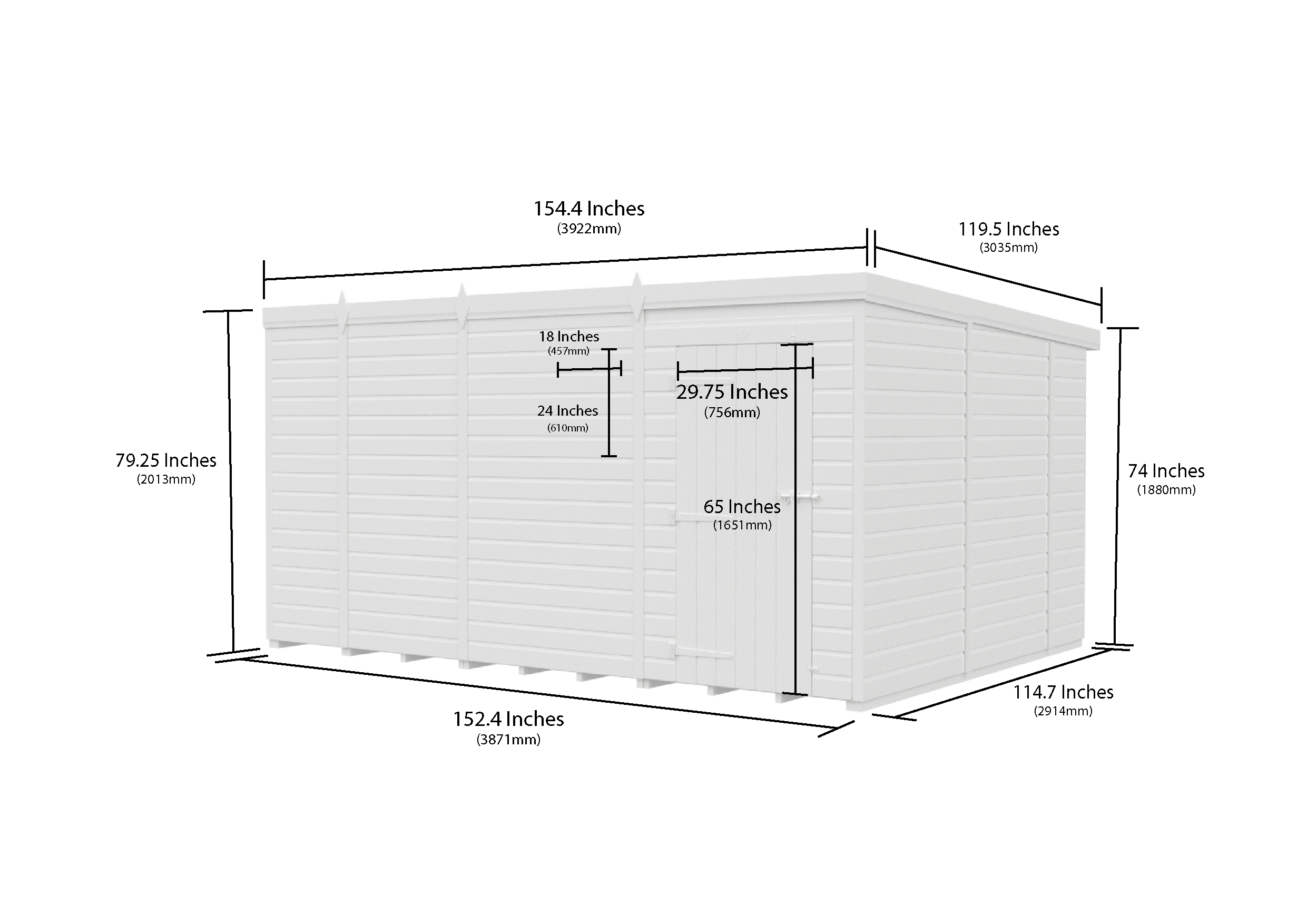 13 x 10 Pent Shed (Single Door, No Windows)