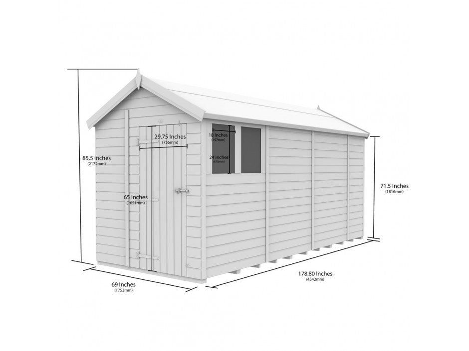 6 x 15 Apex Shed (Single Door, With Windows)