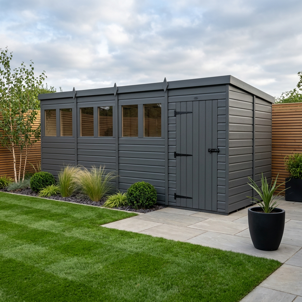 16x7 Pent Composite Shed (Single Door, With Windows)