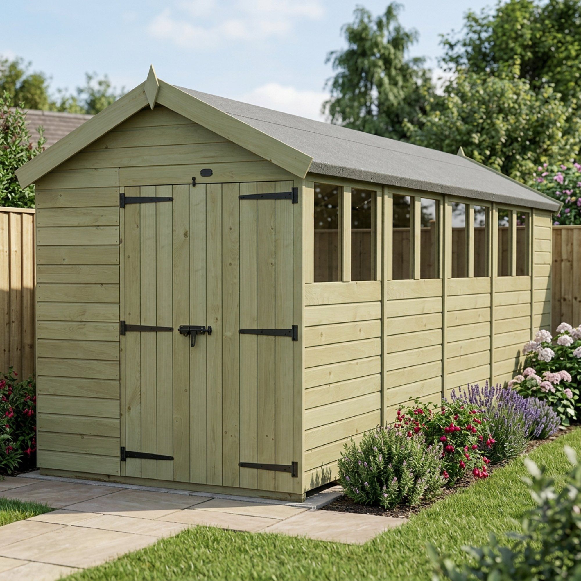 6 x 18 Apex Shed (Double Door, With Windows)