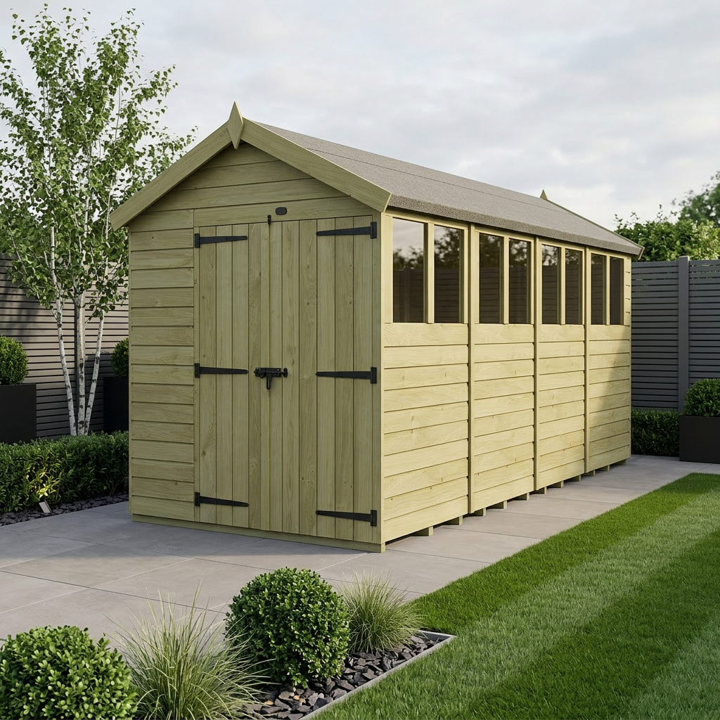 6 x 18 Apex Shed (Double Door, With Windows)