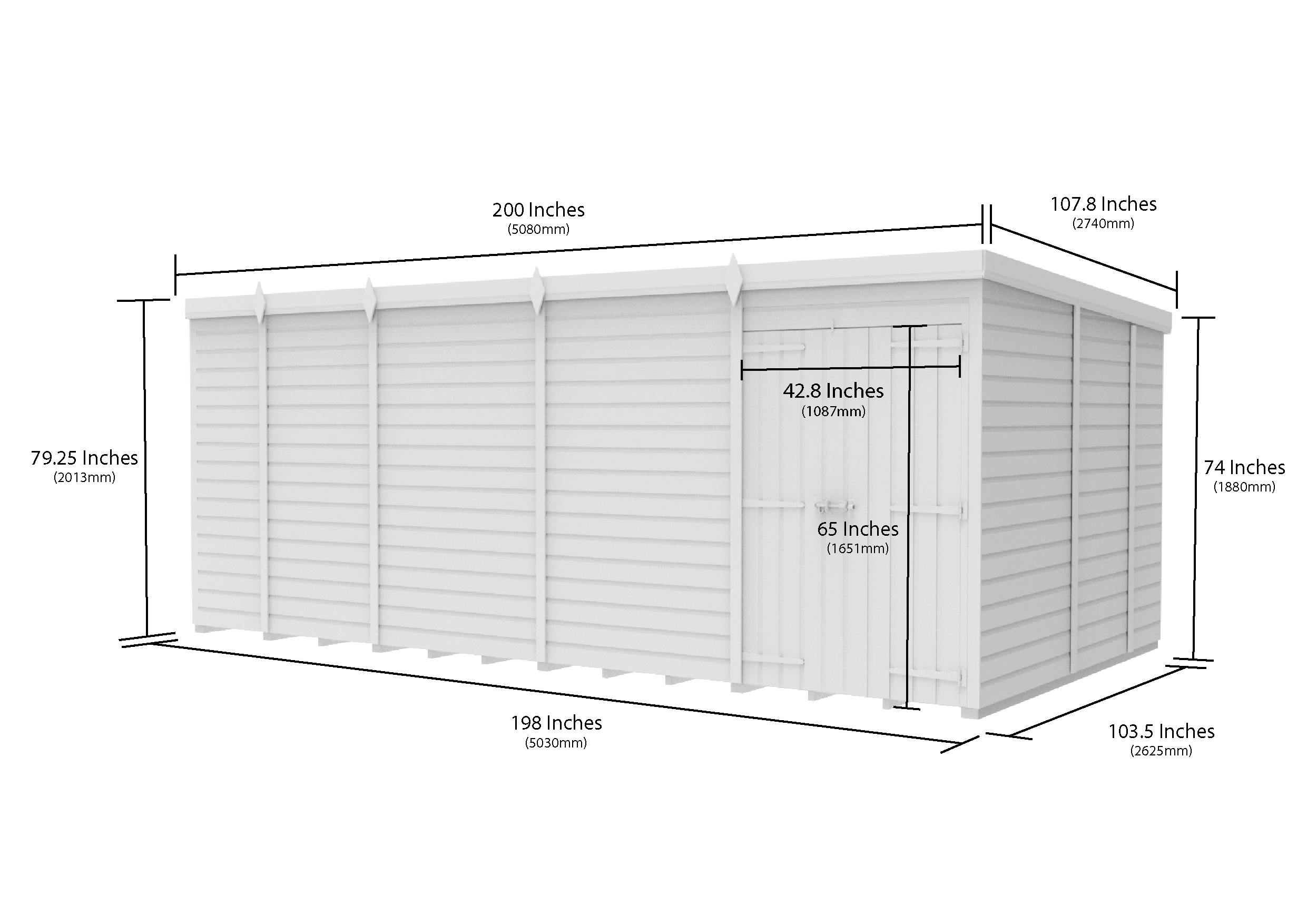 17 x 9 Pent Shed (Double Door, No Windows)