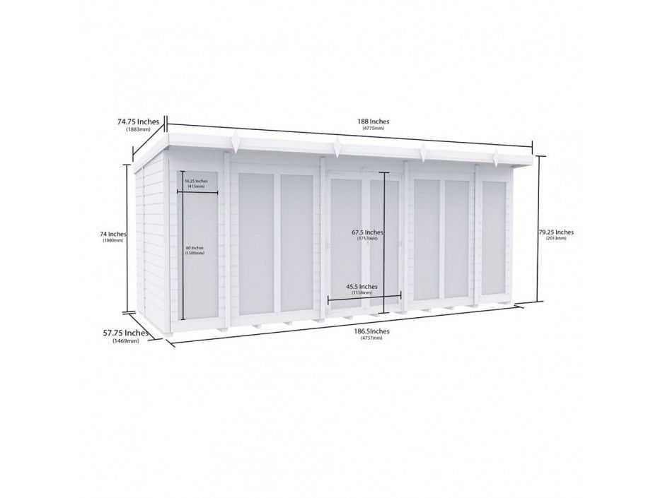 16 x 5 Pent Summer House (Full Height Window)