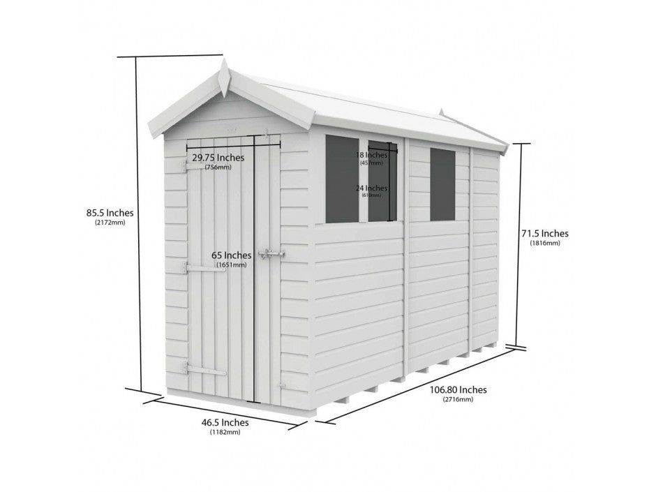 4 x 9 Apex Shed (Single Door, With Windows)