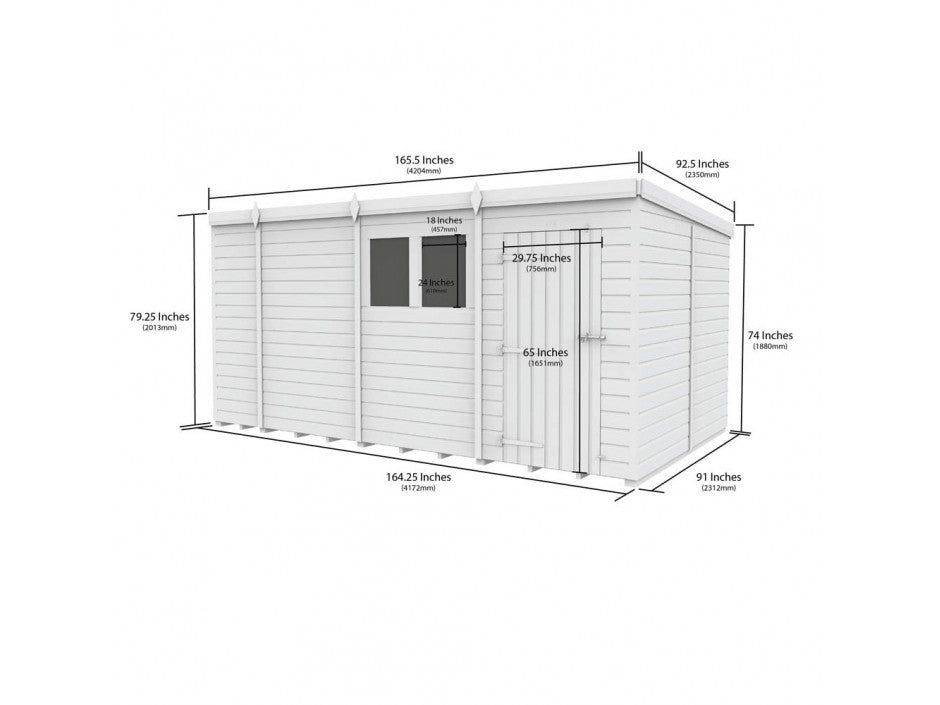 14 x 8 Pent Shed (Double Door, No Windows)