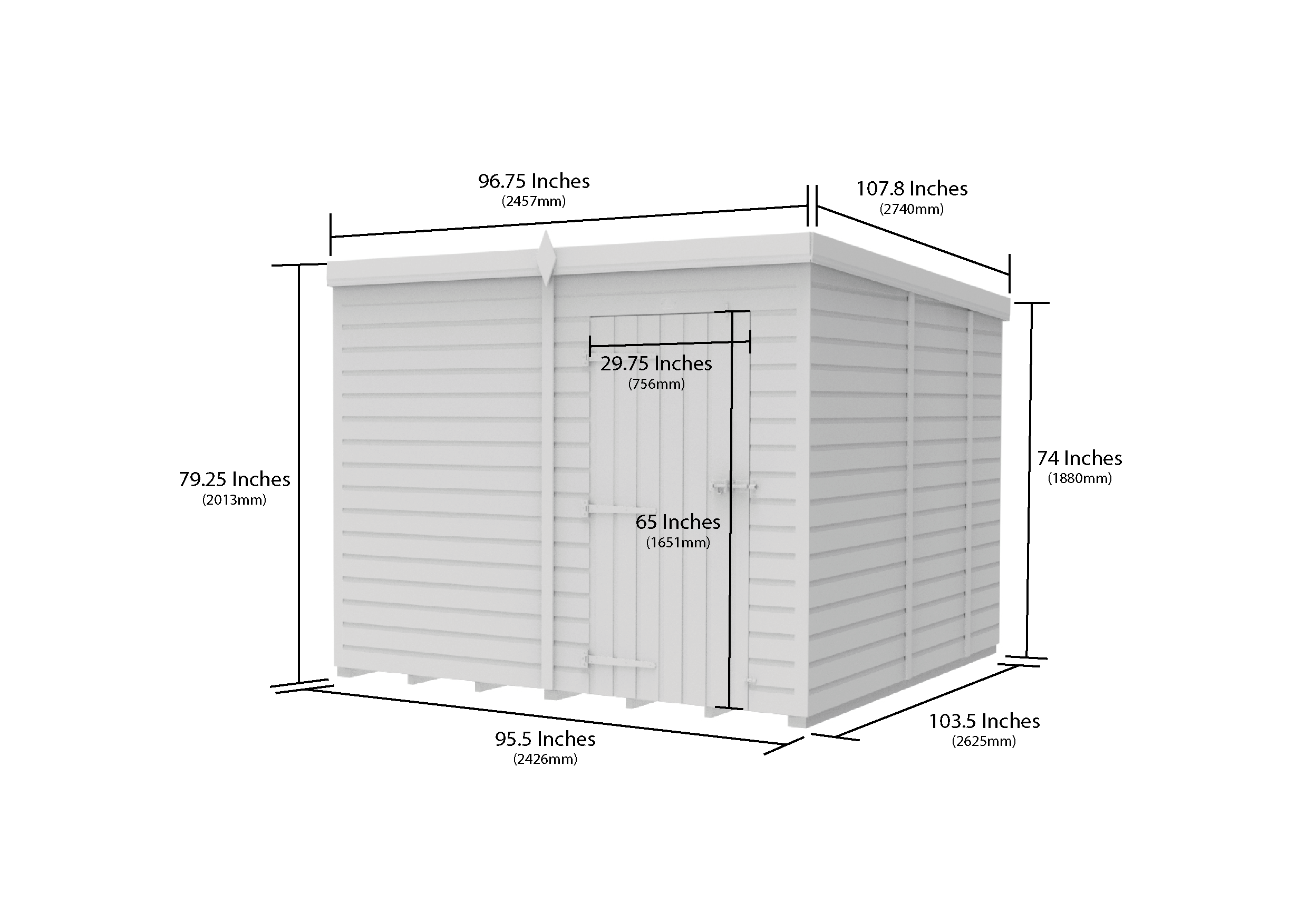 8 x 9 Pent Shed (Single Door, No Windows)