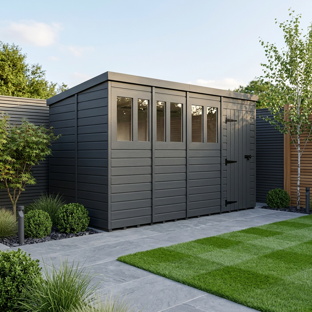 16x9 Pent Composite Shed (Single Door, With Windows)