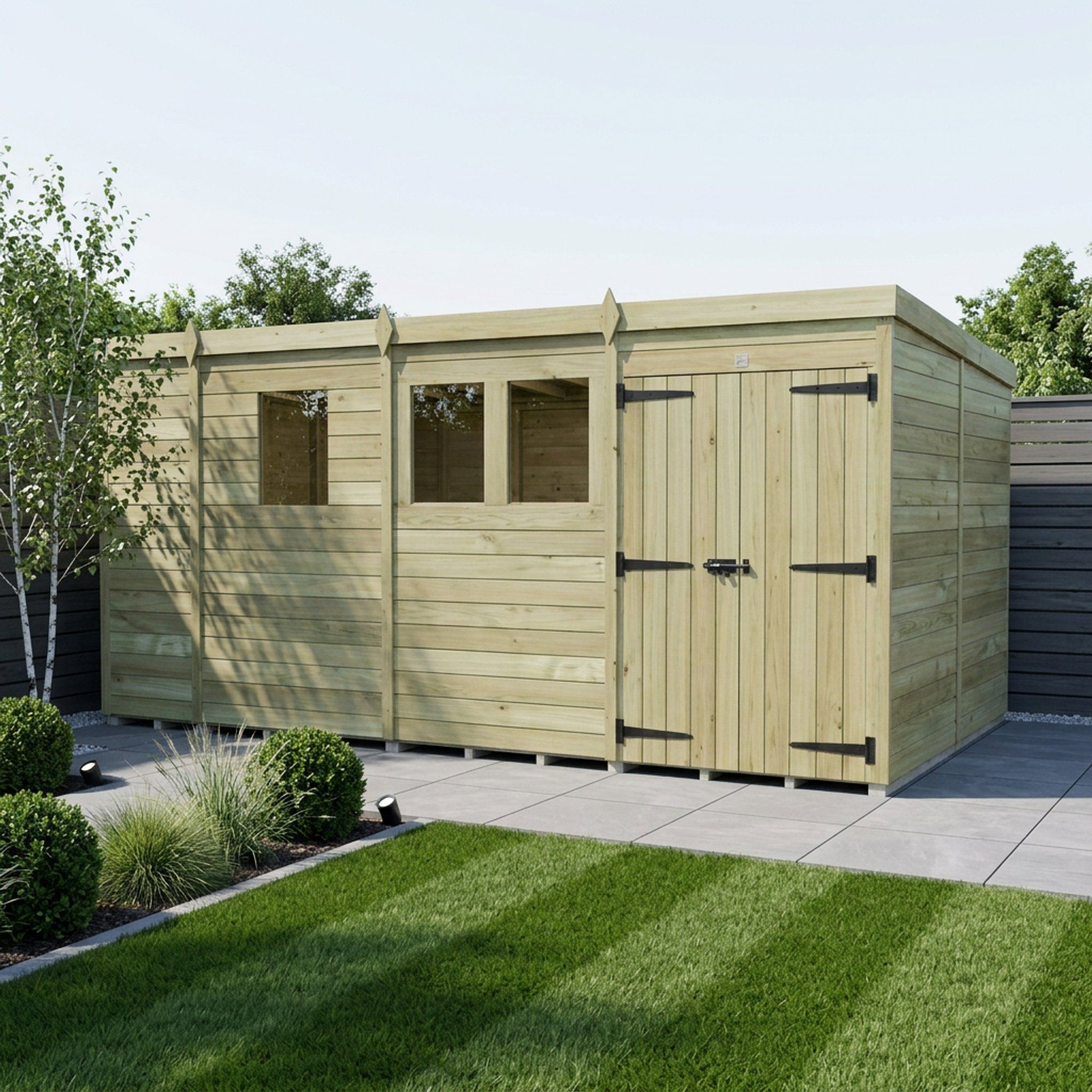 13 x 8 Pent Shed (Double Door, With Windows)