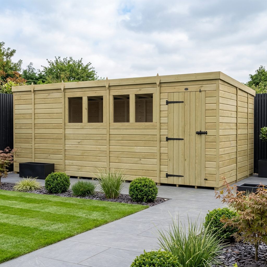 17 x 9 Pent Shed (Single Door, With Windows)