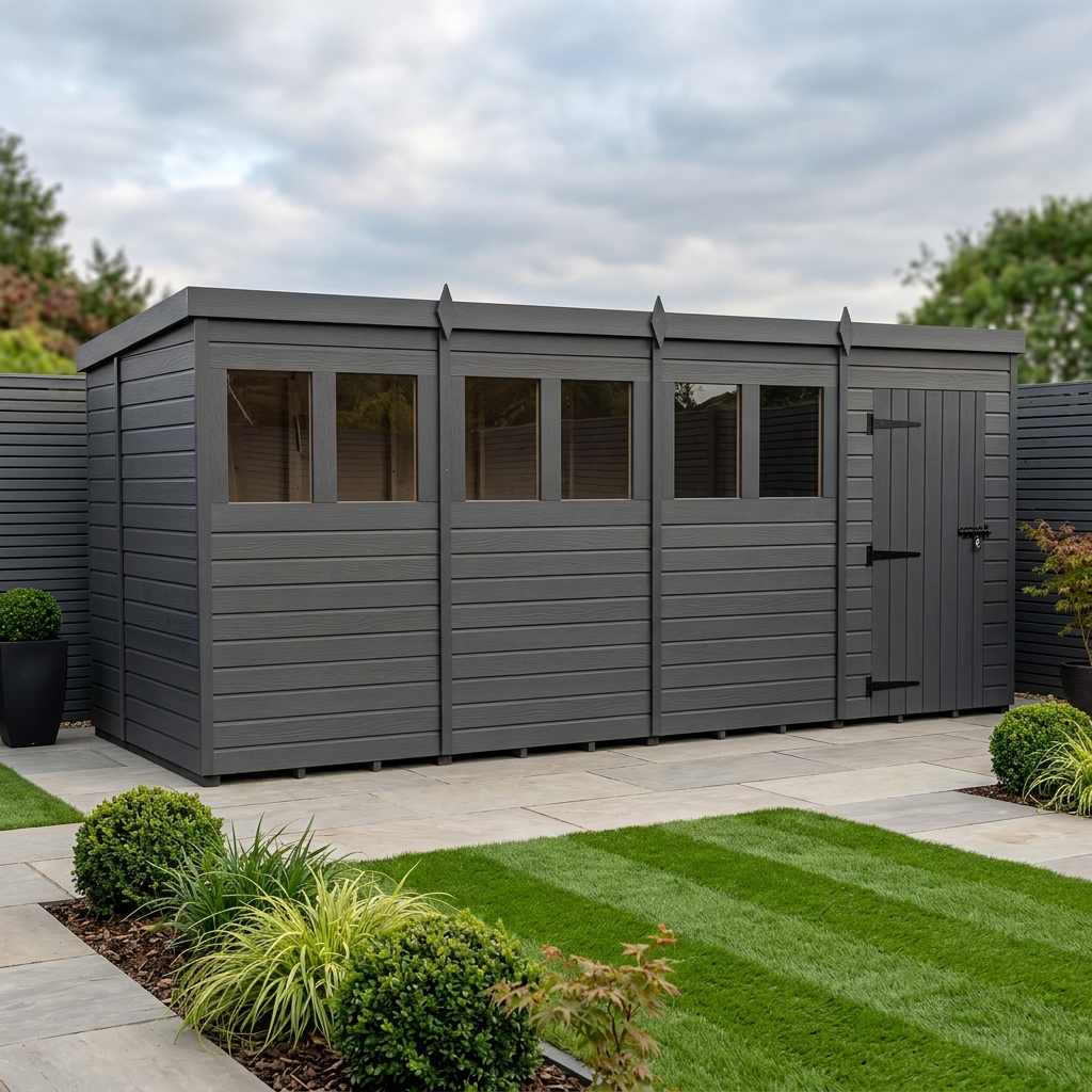 16x6 Pent Composite Shed (Single Door, With Windows)