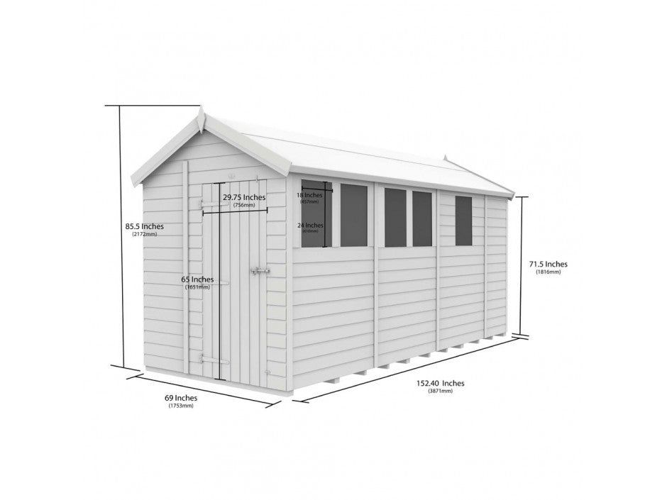 6 x 13 Apex Shed (Double Door, With Windows)