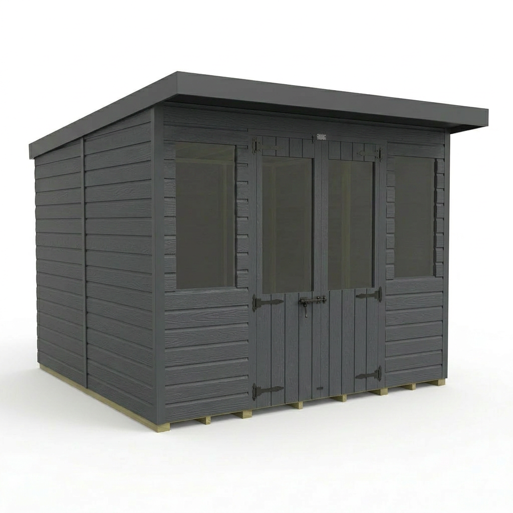 8x8 Composite Pent Summer House (Double Doors, With Windows)