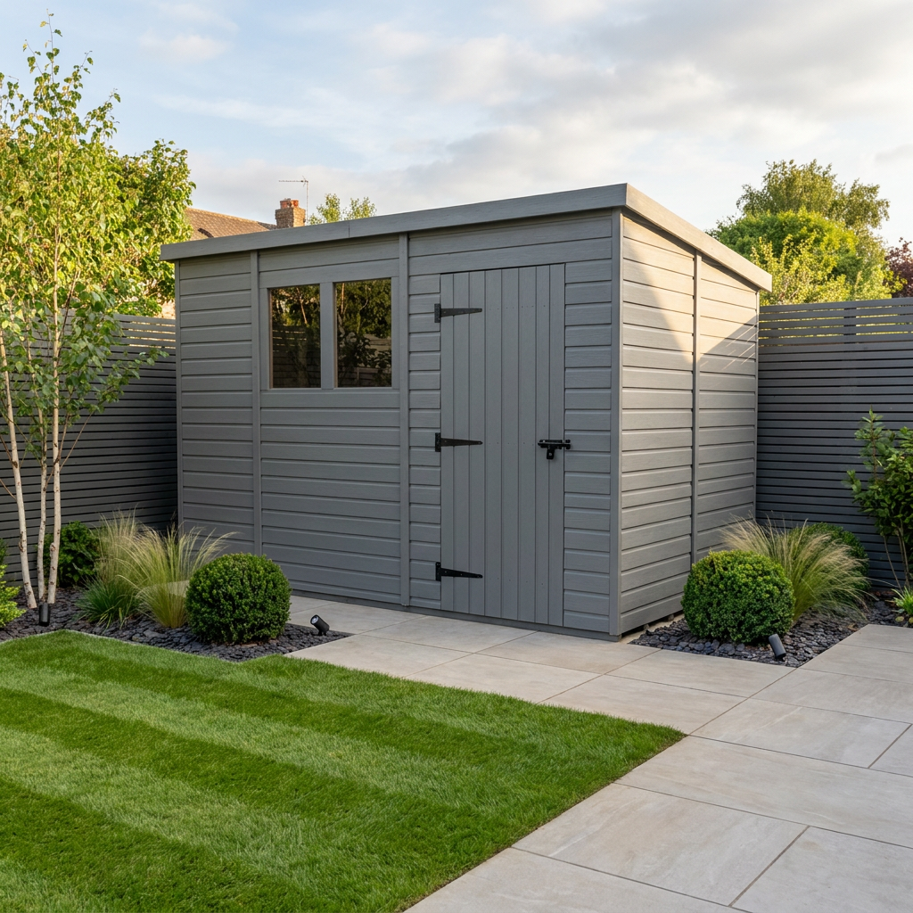 11x7 Pent Composite Shed (Single Door, With Windows)