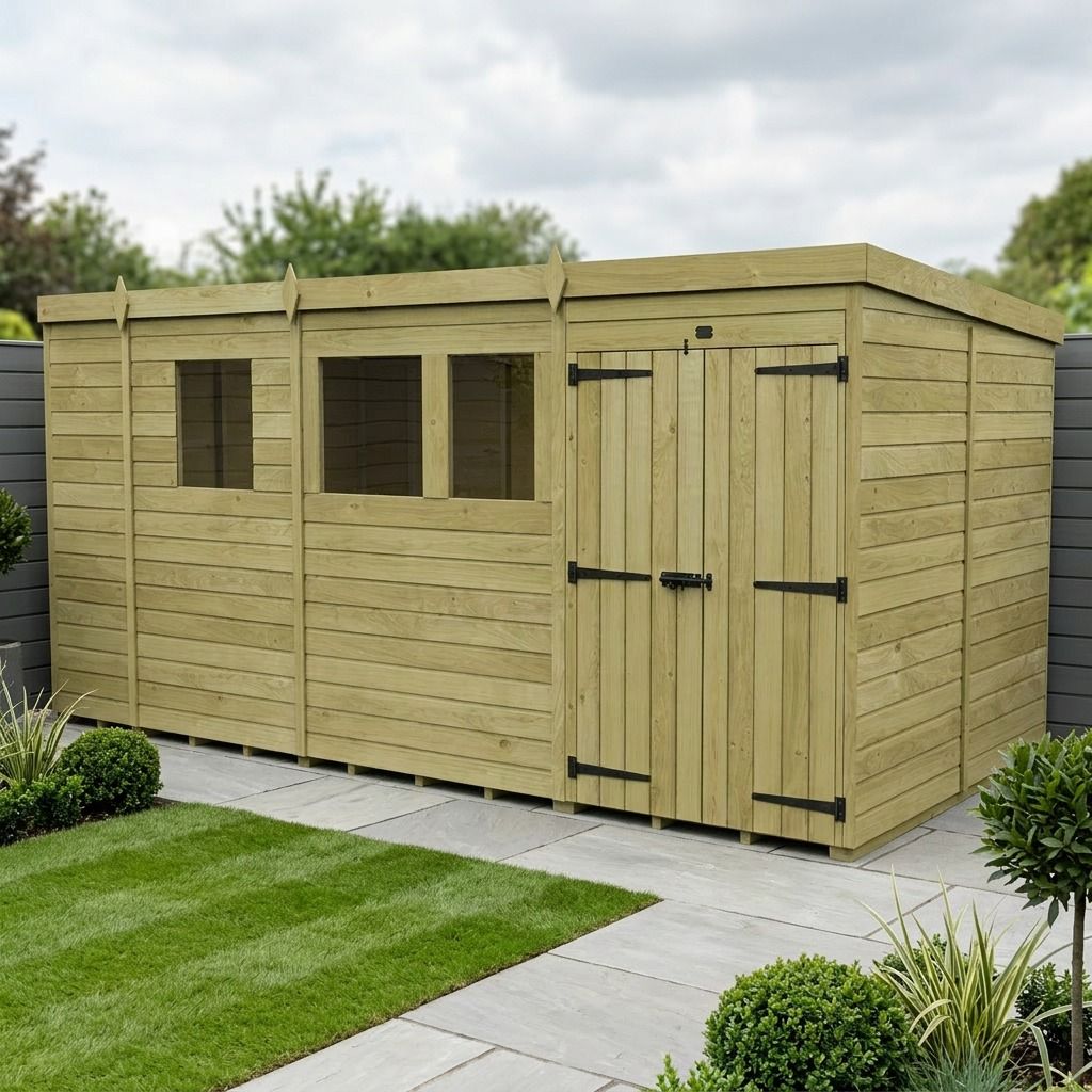 17 x 7 Pent Shed (Double Door, With Windows)