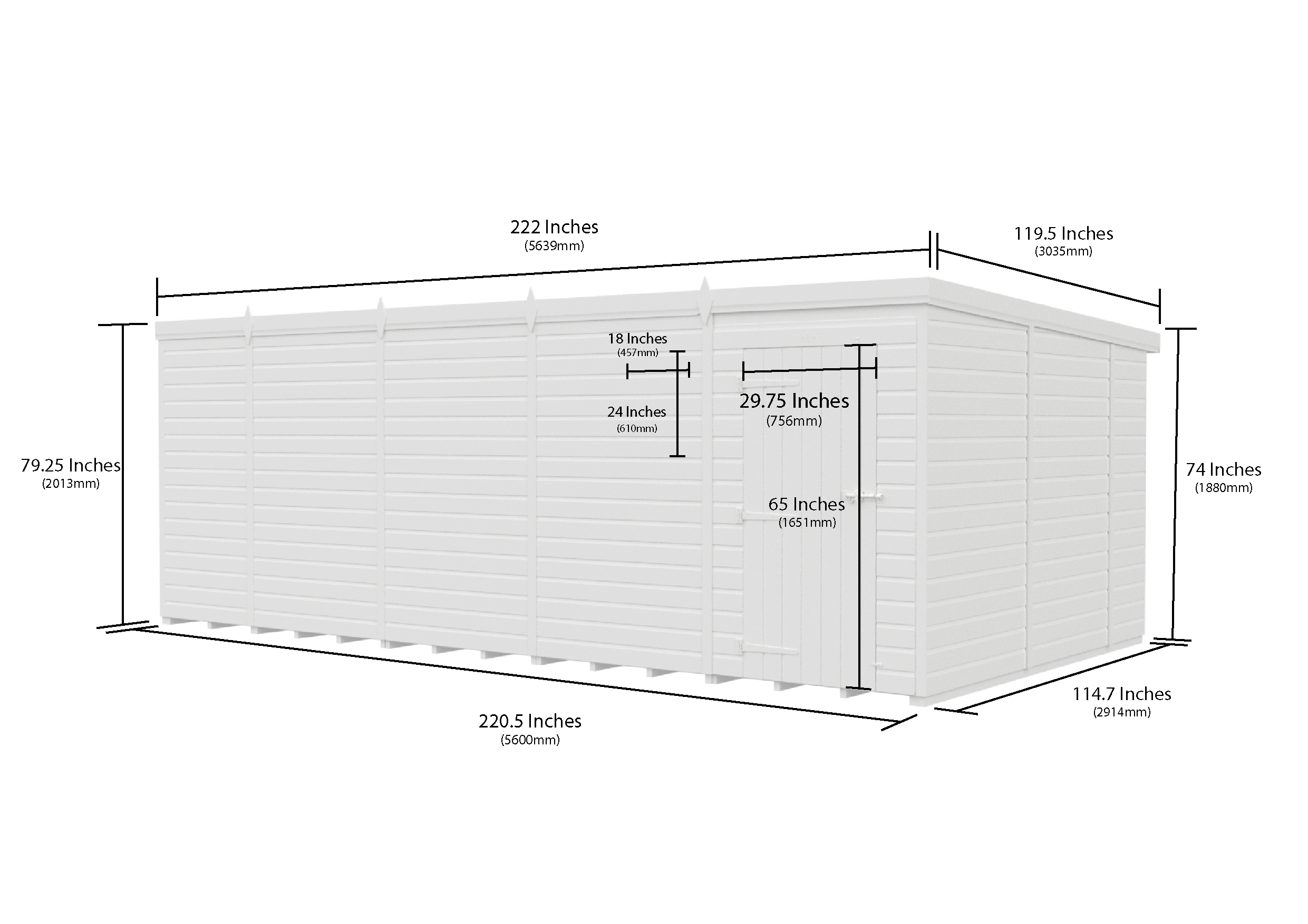 19 x 10 Pent Shed (Single Door, No Windows)