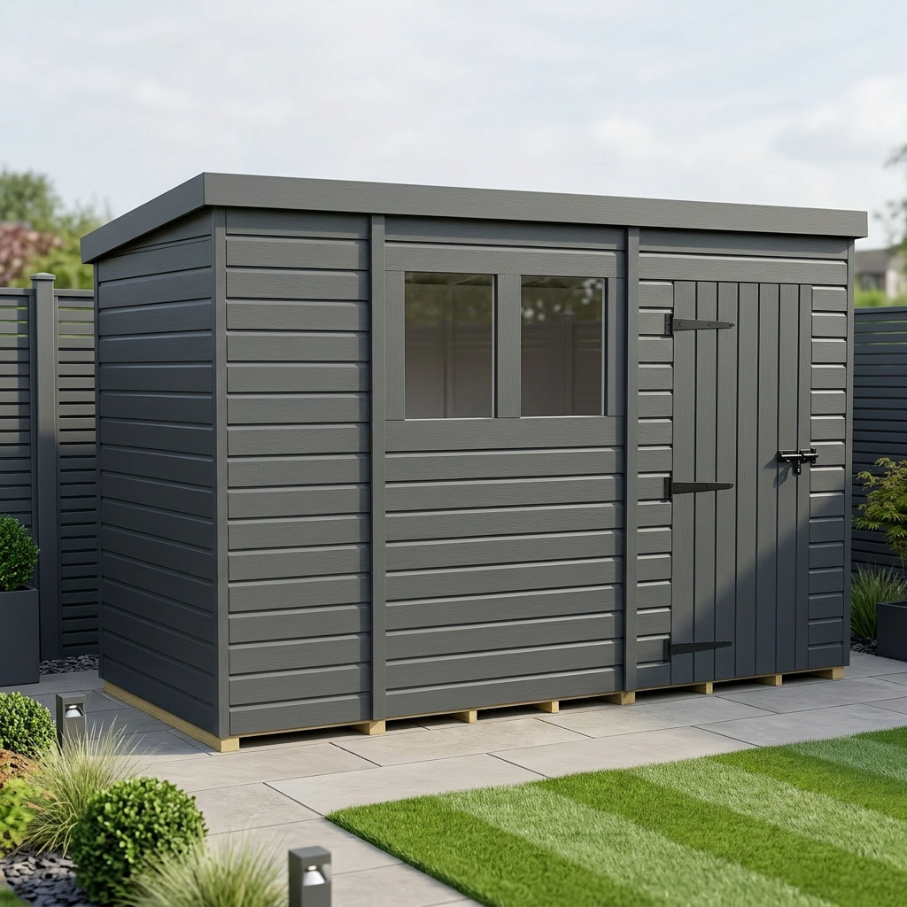 10x6 Pent Composite Shed (Single Door, With Windows)