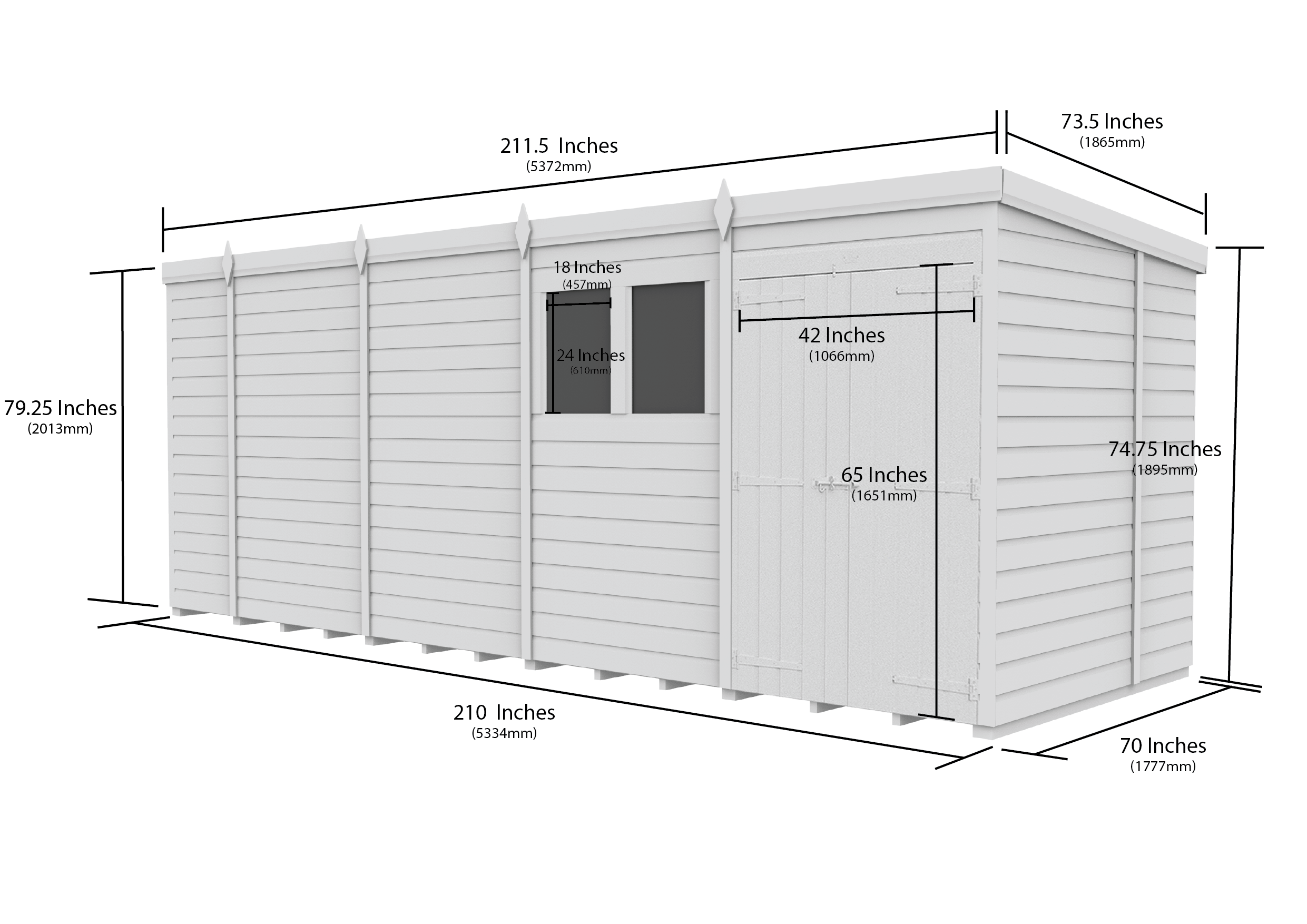 18 x 6 Pent Shed (Double Door, With Windows)