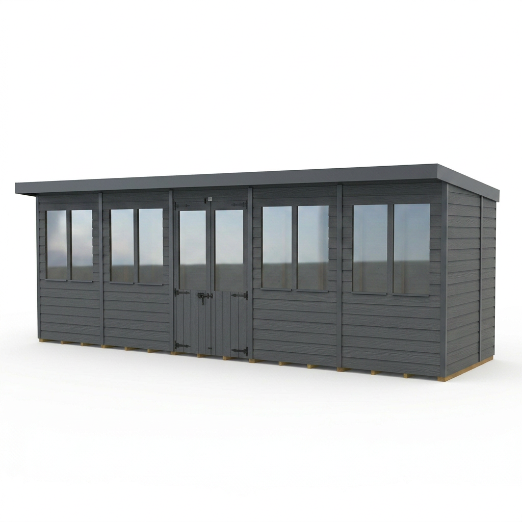 20x6 Composite Pent Summer House (Double Doors, With Windows)
