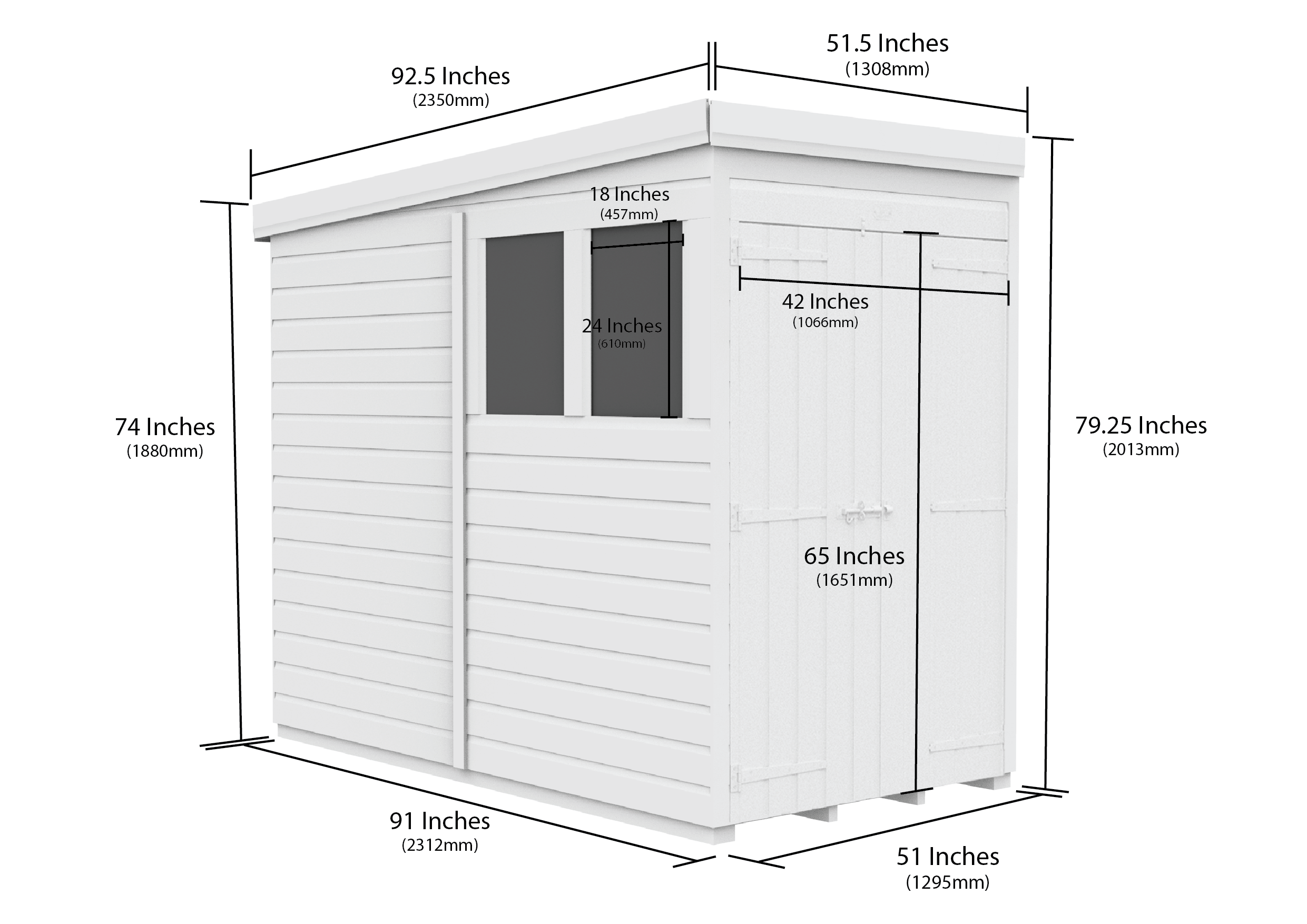 4 x 8 Pent Shed (Double Door, With Windows)