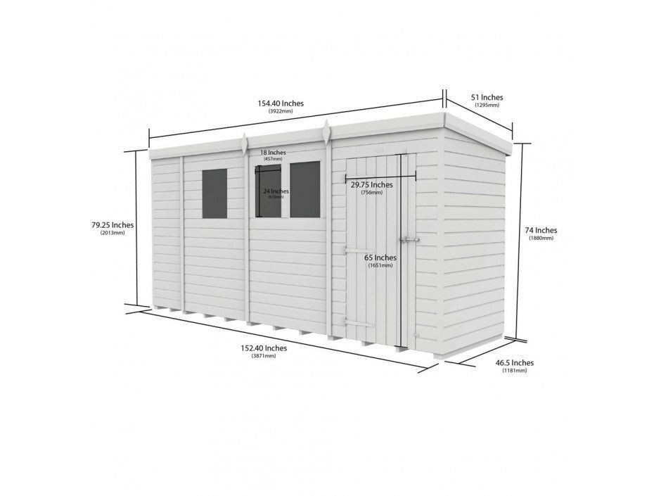 13x4 Pent Composite Shed (Single Door, No Windows)