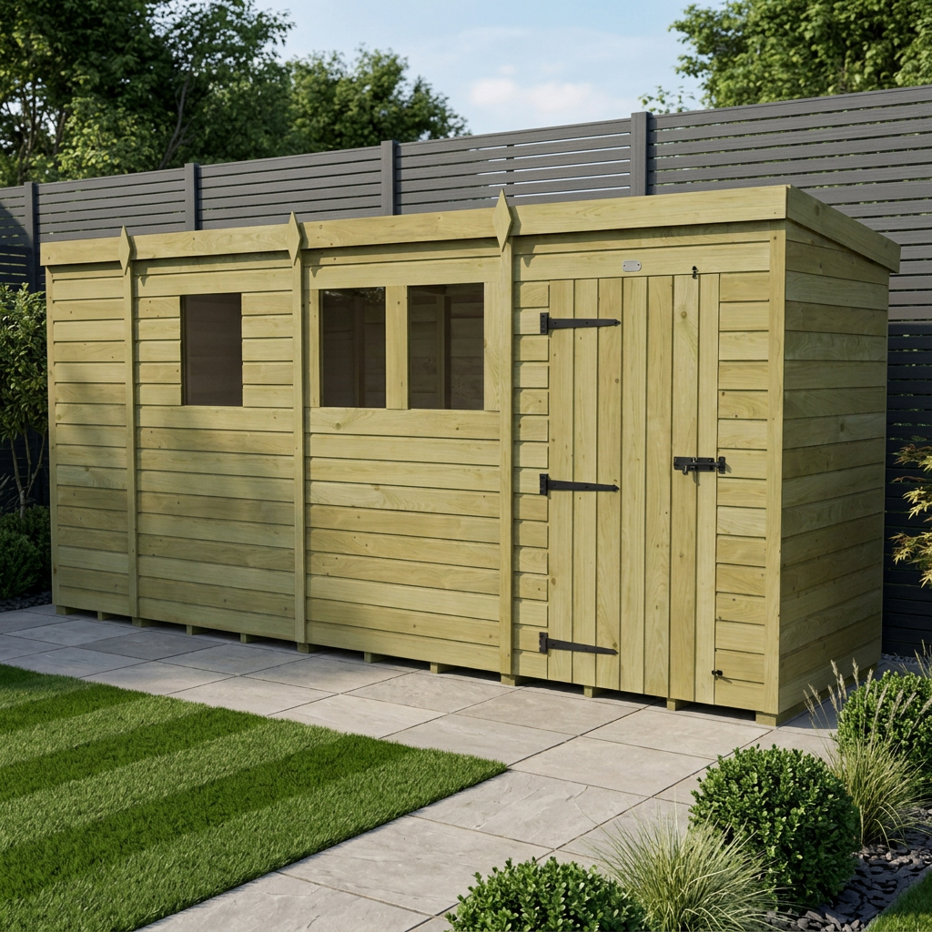 13 x 4 Pent Shed (Single Door, With Windows)