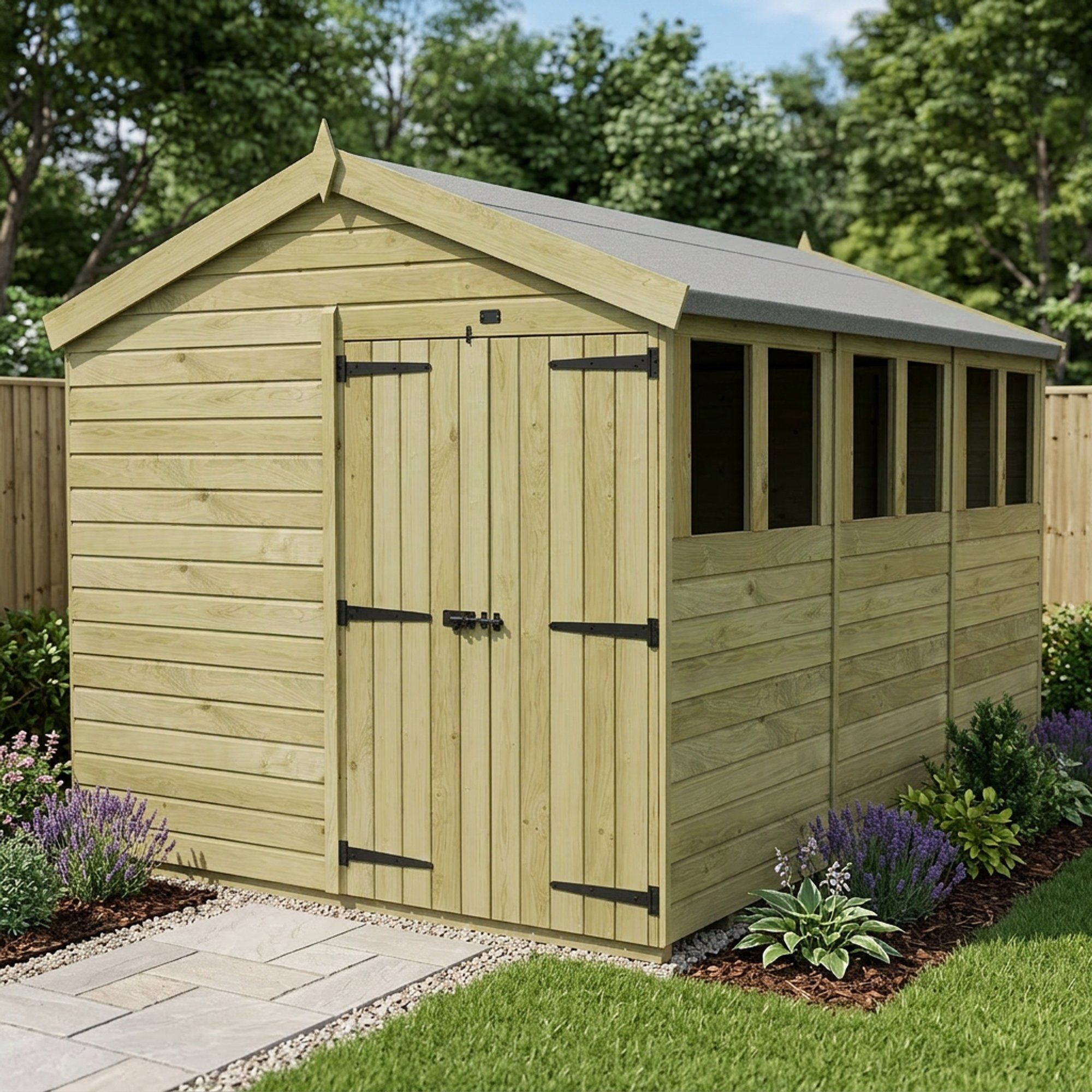 8 x 12 Apex Shed (Double Door, With Windows)