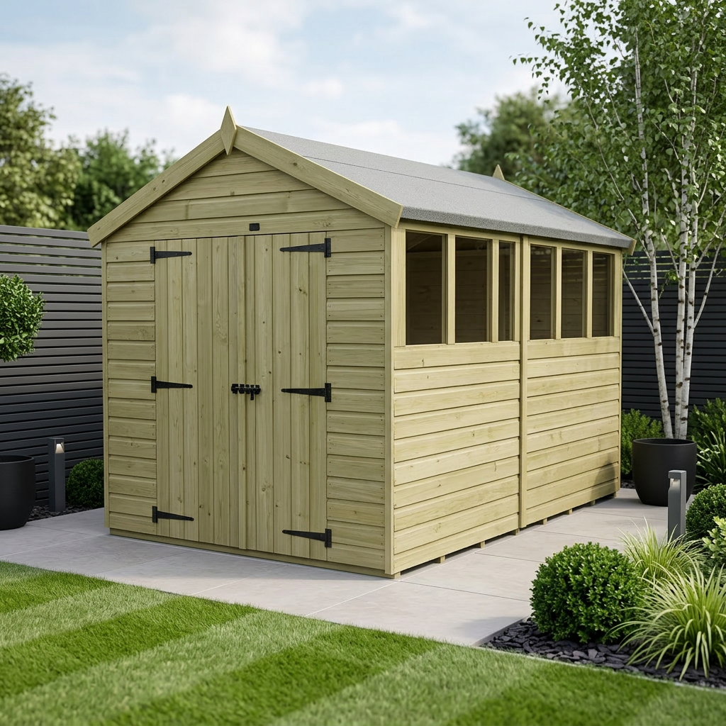 8 x 12 Apex Shed (Double Door, With Windows)
