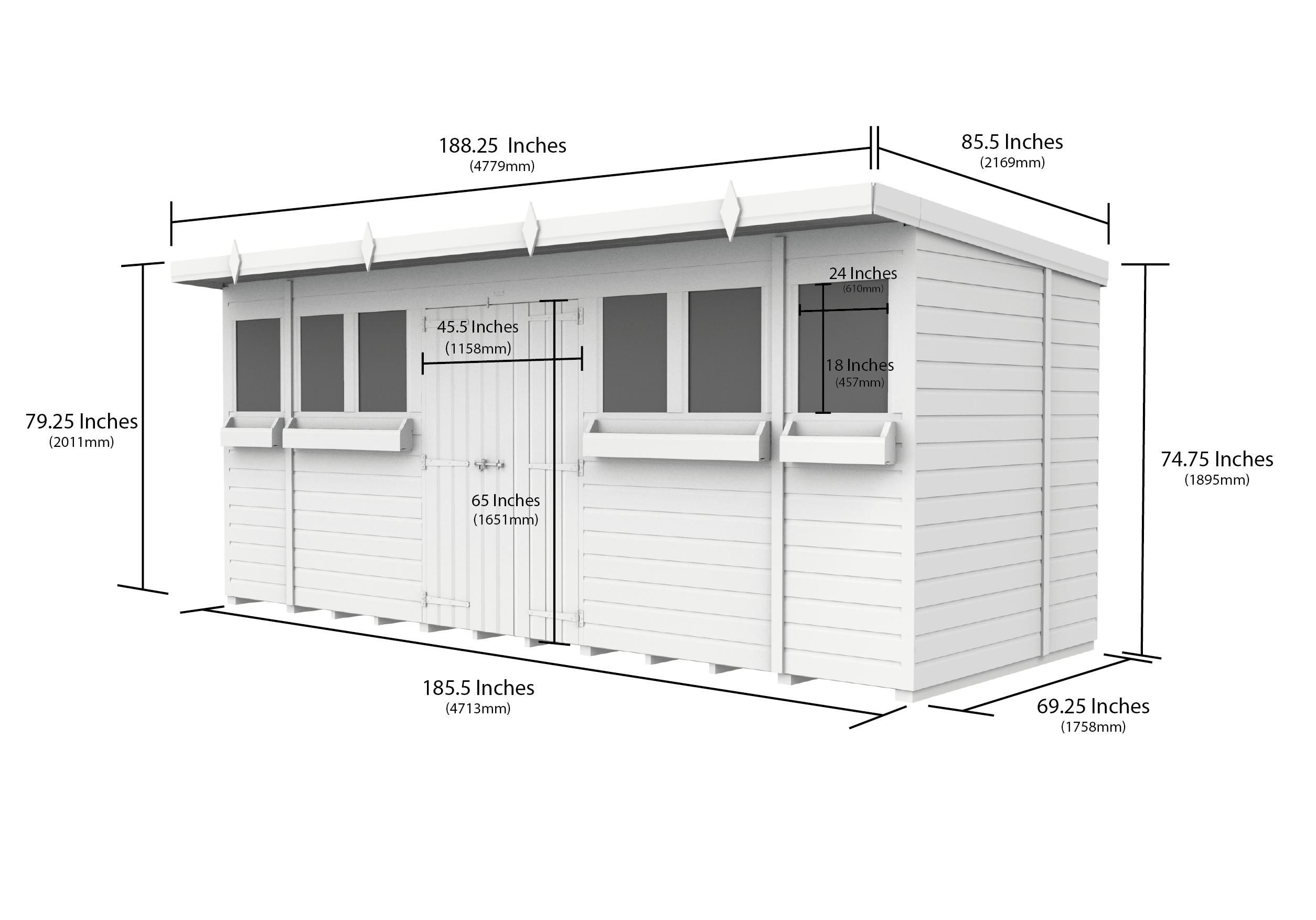 16 x 6 Pent Summer Shed