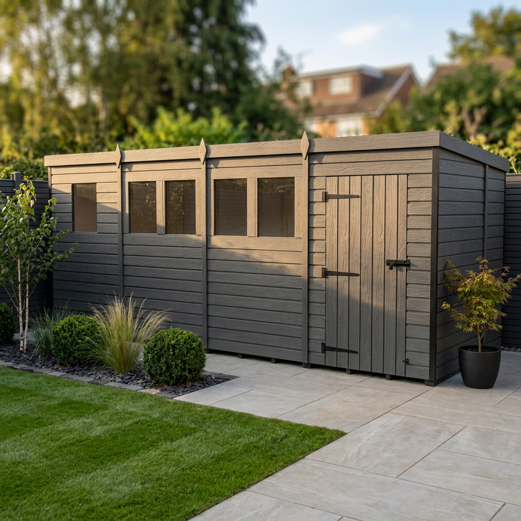 17x6 Pent Composite Shed (Single Door, With Windows)