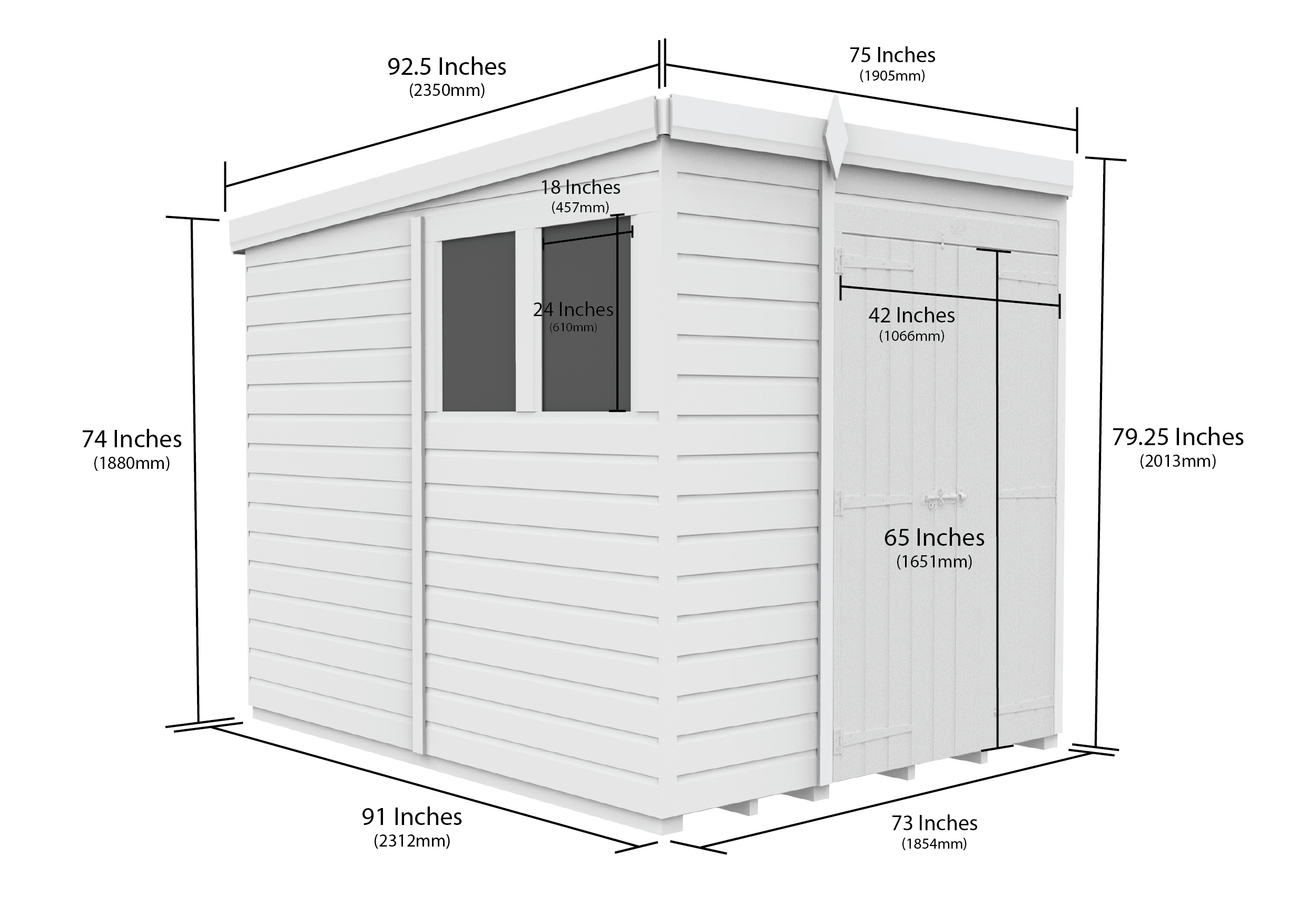 6 x 8 Pent Shed (Double Door, With Windows)