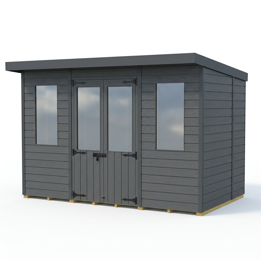 10x6 Composite Pent Summer House (Double Doors, With Windows)