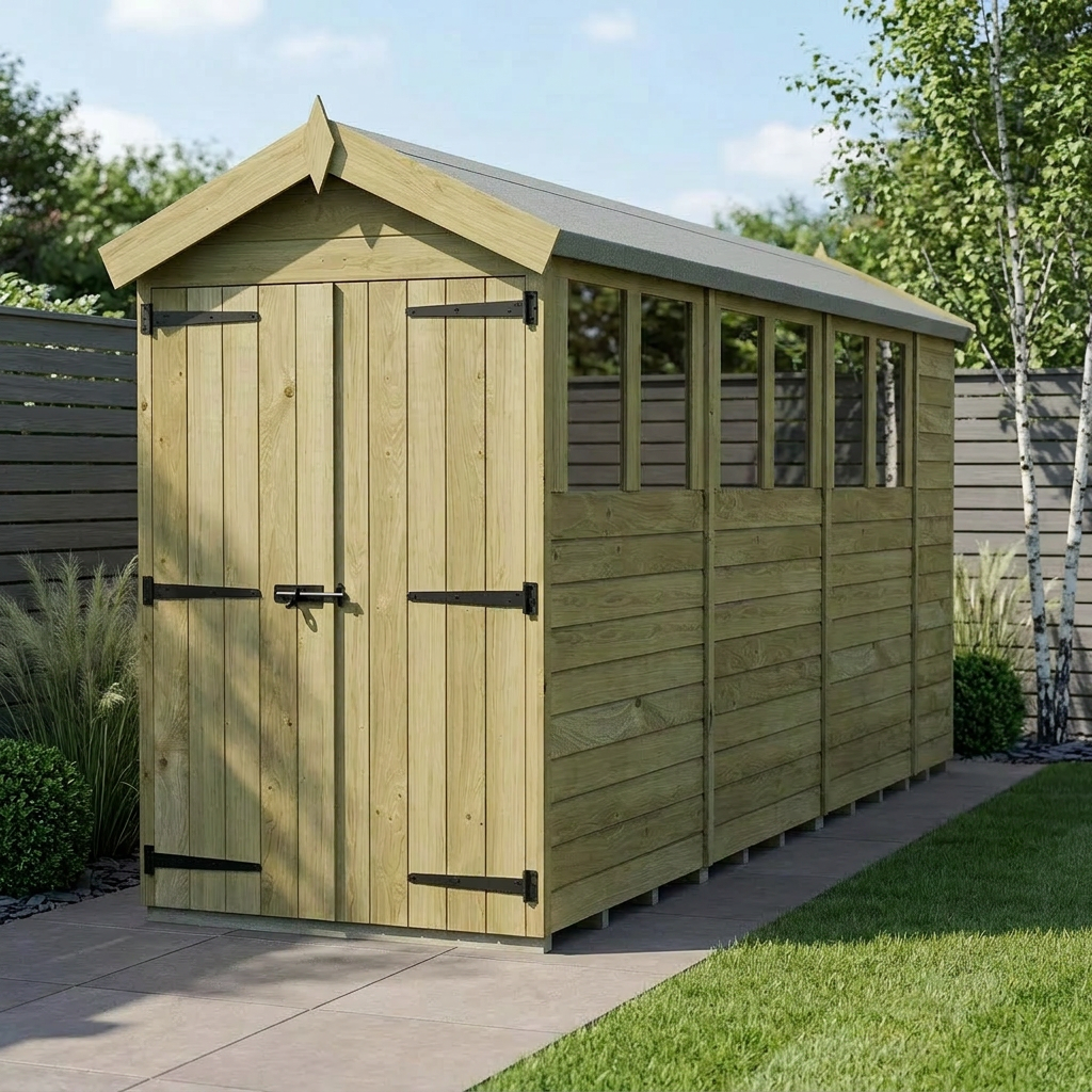 4 x 15 Apex Shed (Double Door, With Windows)