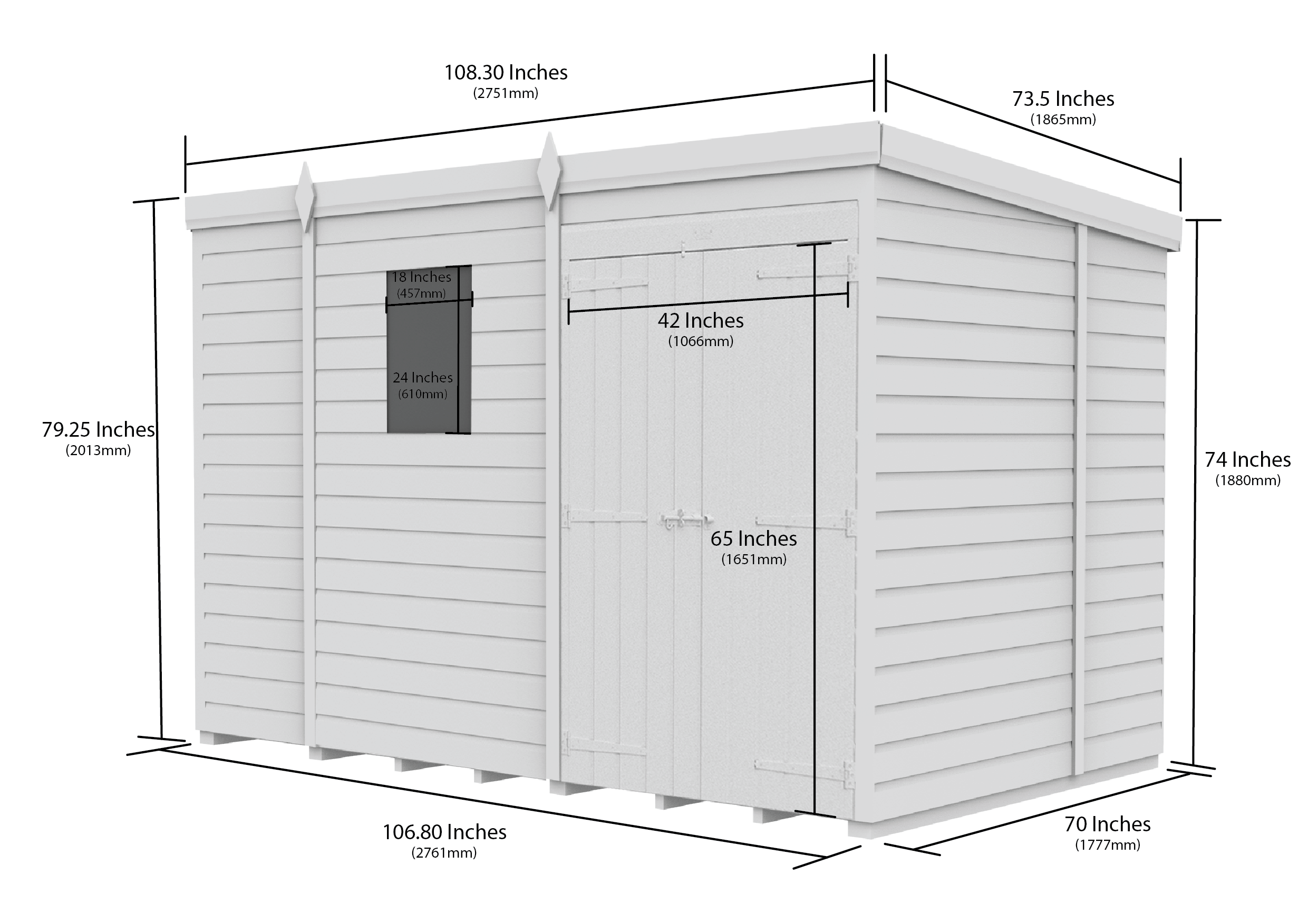 9 x 6 Pent Shed (Double Door, With Windows)