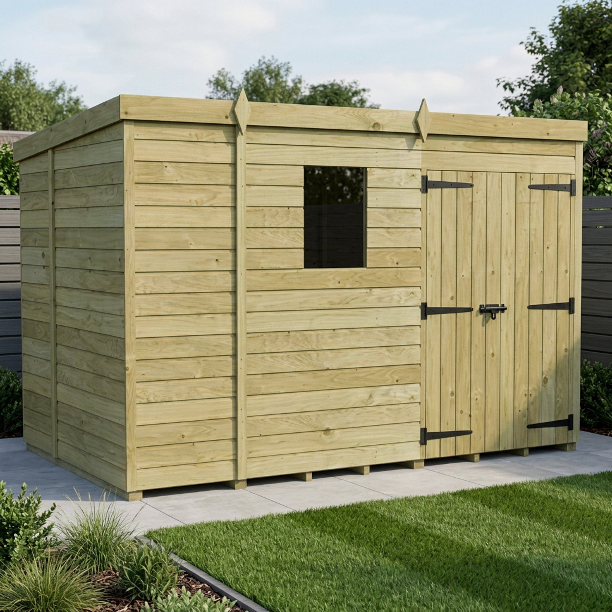 9 x 6 Pent Shed (Double Door, With Windows)