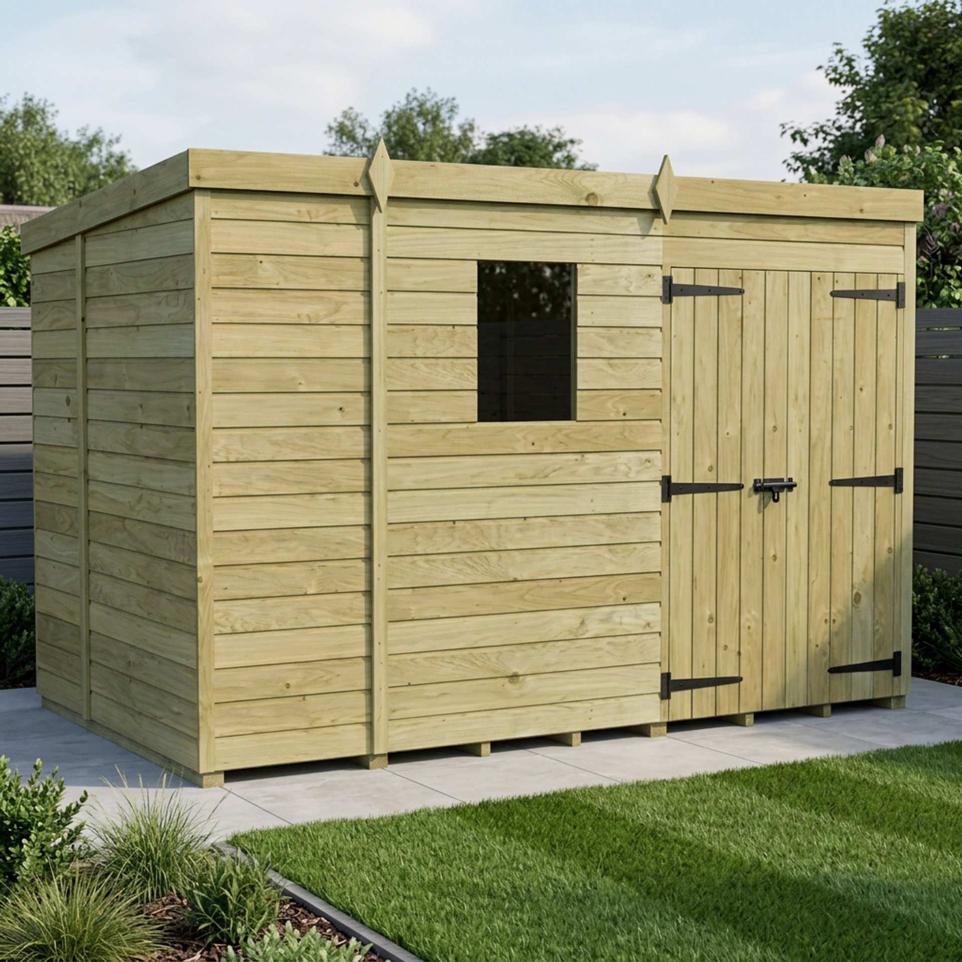 9 x 6 Pent Shed (Double Door, With Windows)