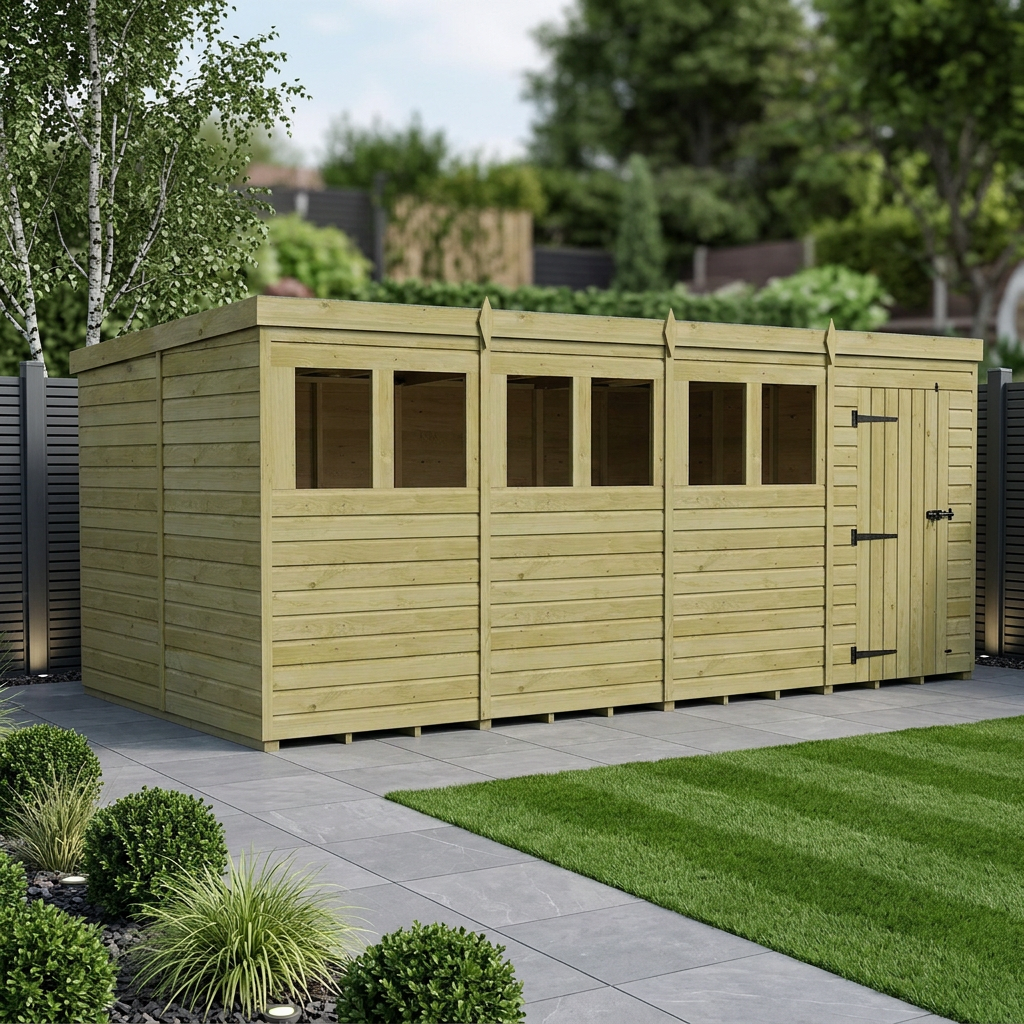 16 x 10 Pent Shed (Single Door, With Windows)