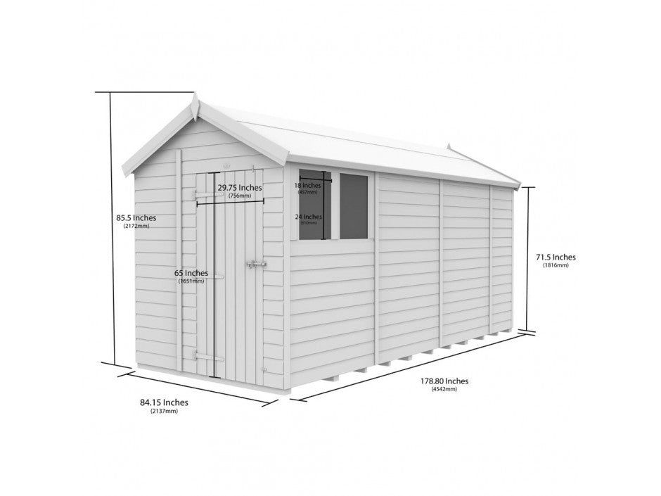7 x 15 Apex Shed (Double Door, With Windows)