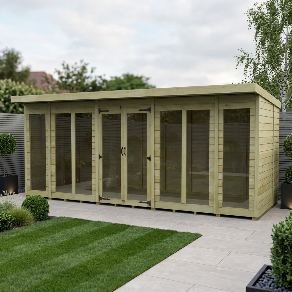 16 x 7 Pent Summer House (Full Height Window)