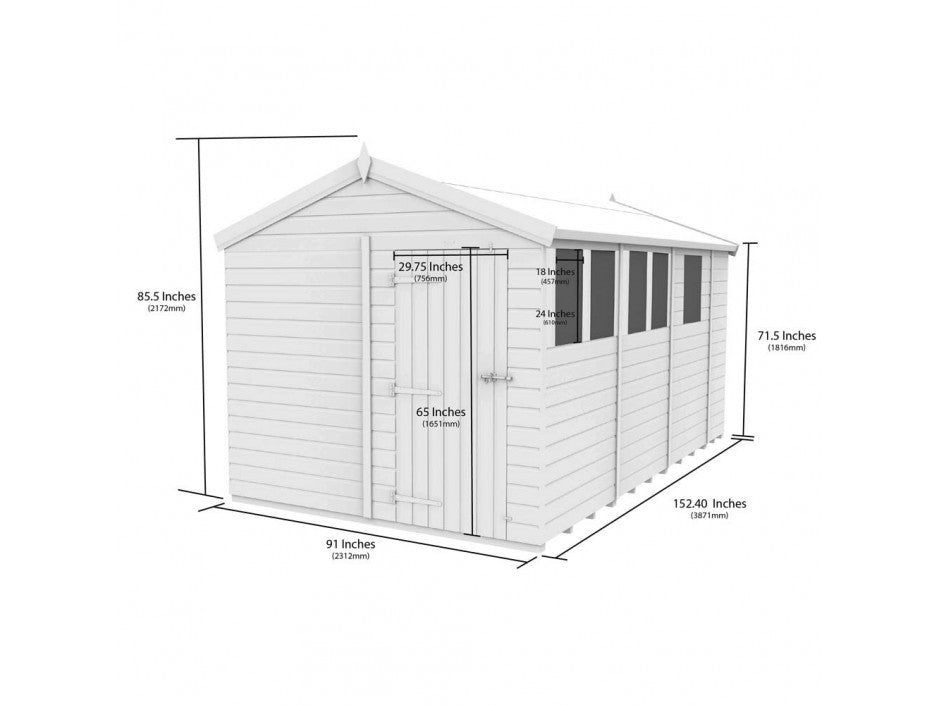 8 x 13 Apex Shed (Double Door, With Windows)