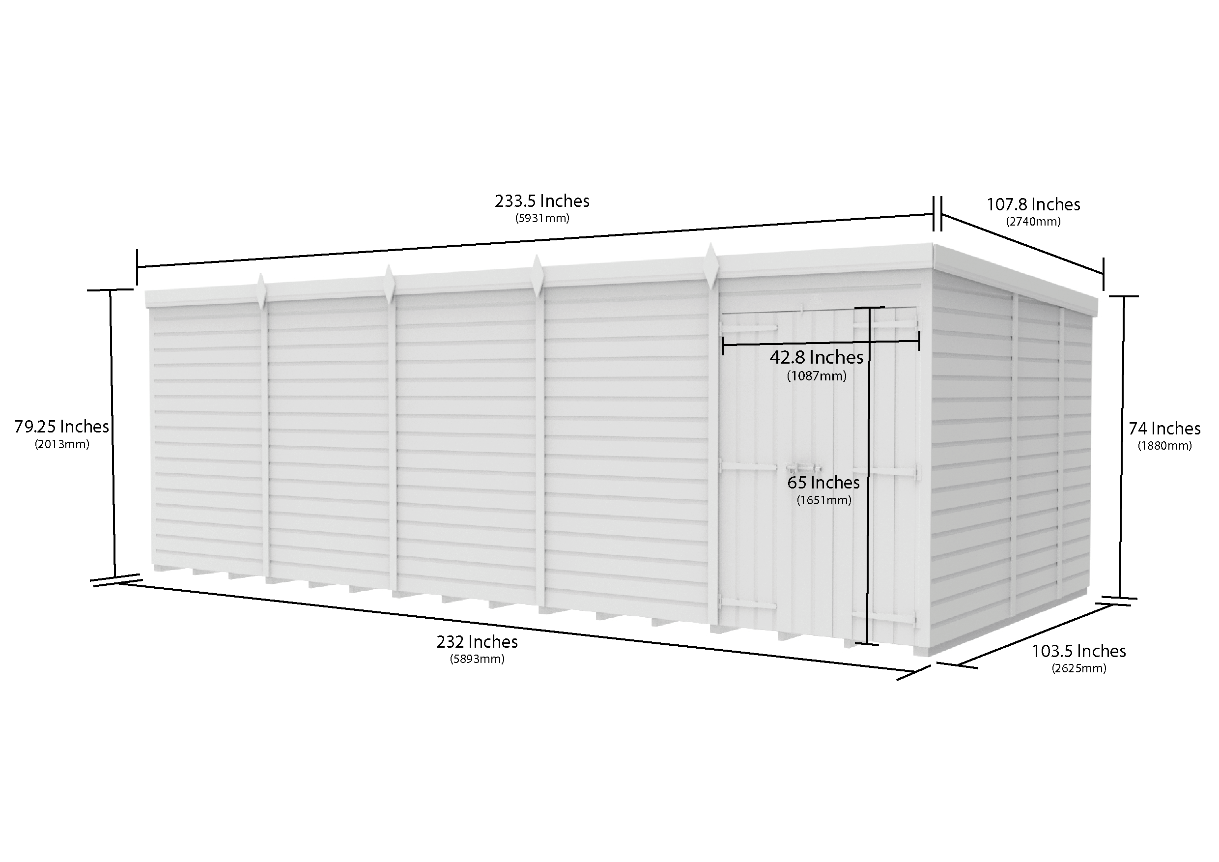 20 x 9 Pent Shed (Double Door, No Windows)