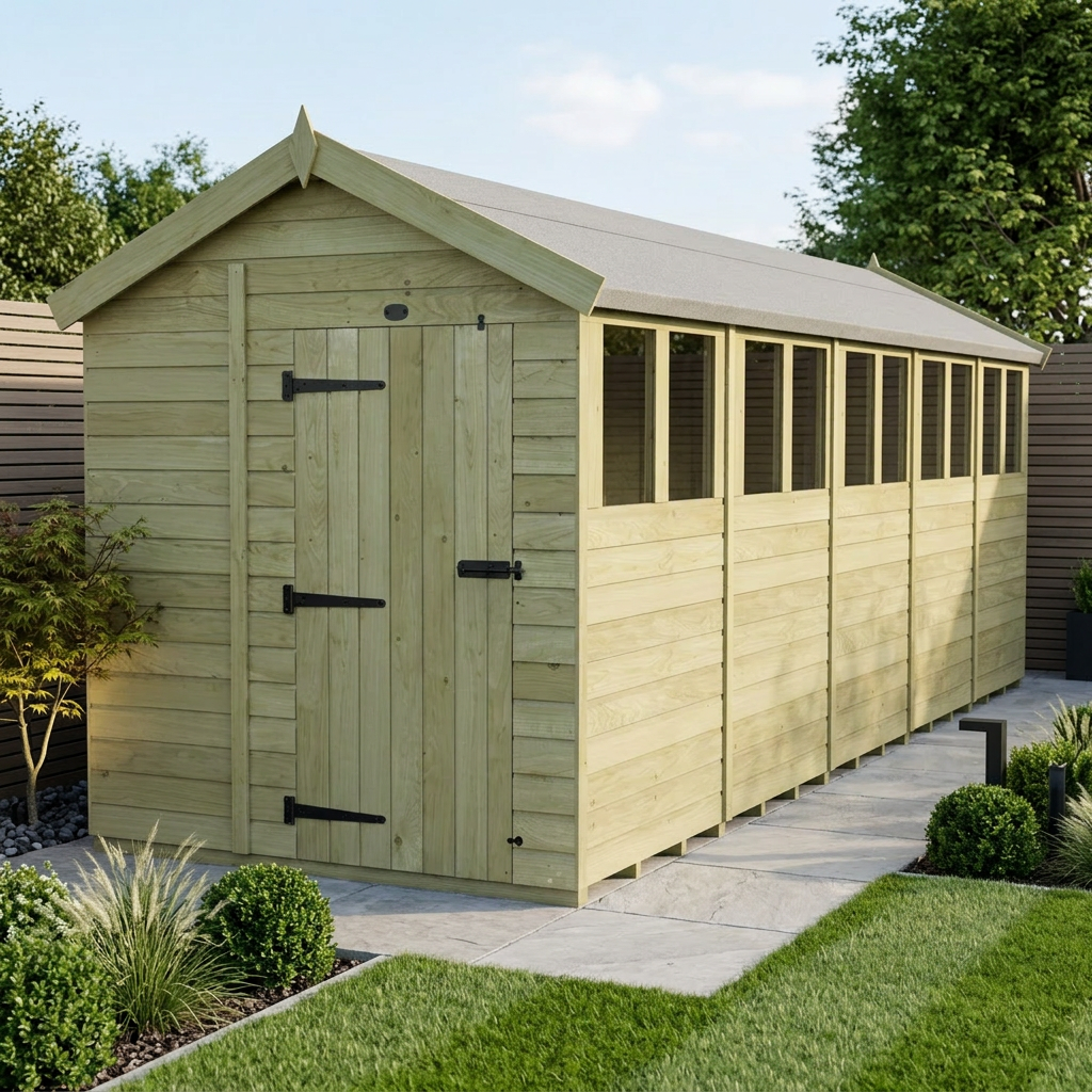 6 x 20 Apex Shed (Single Door, With Windows)