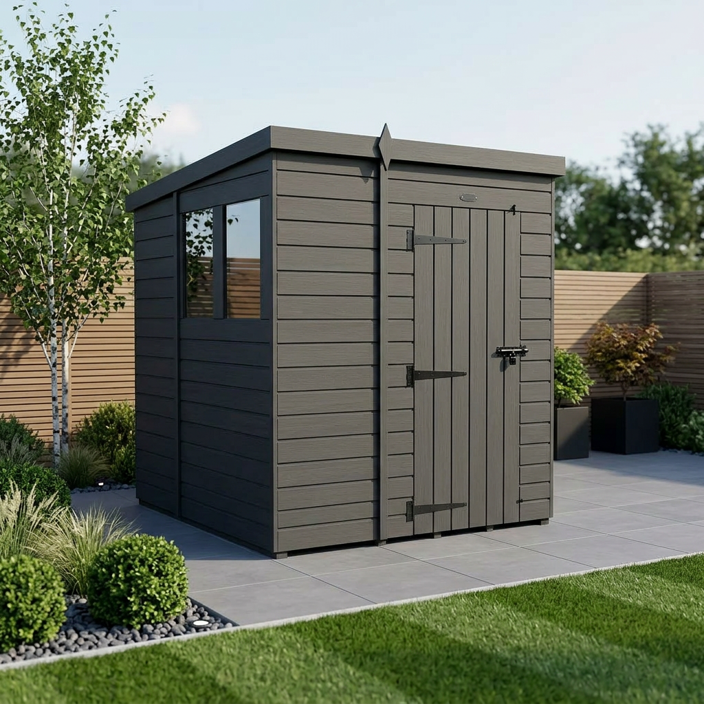 7x6 Pent Composite Shed (Single Door, With Windows)